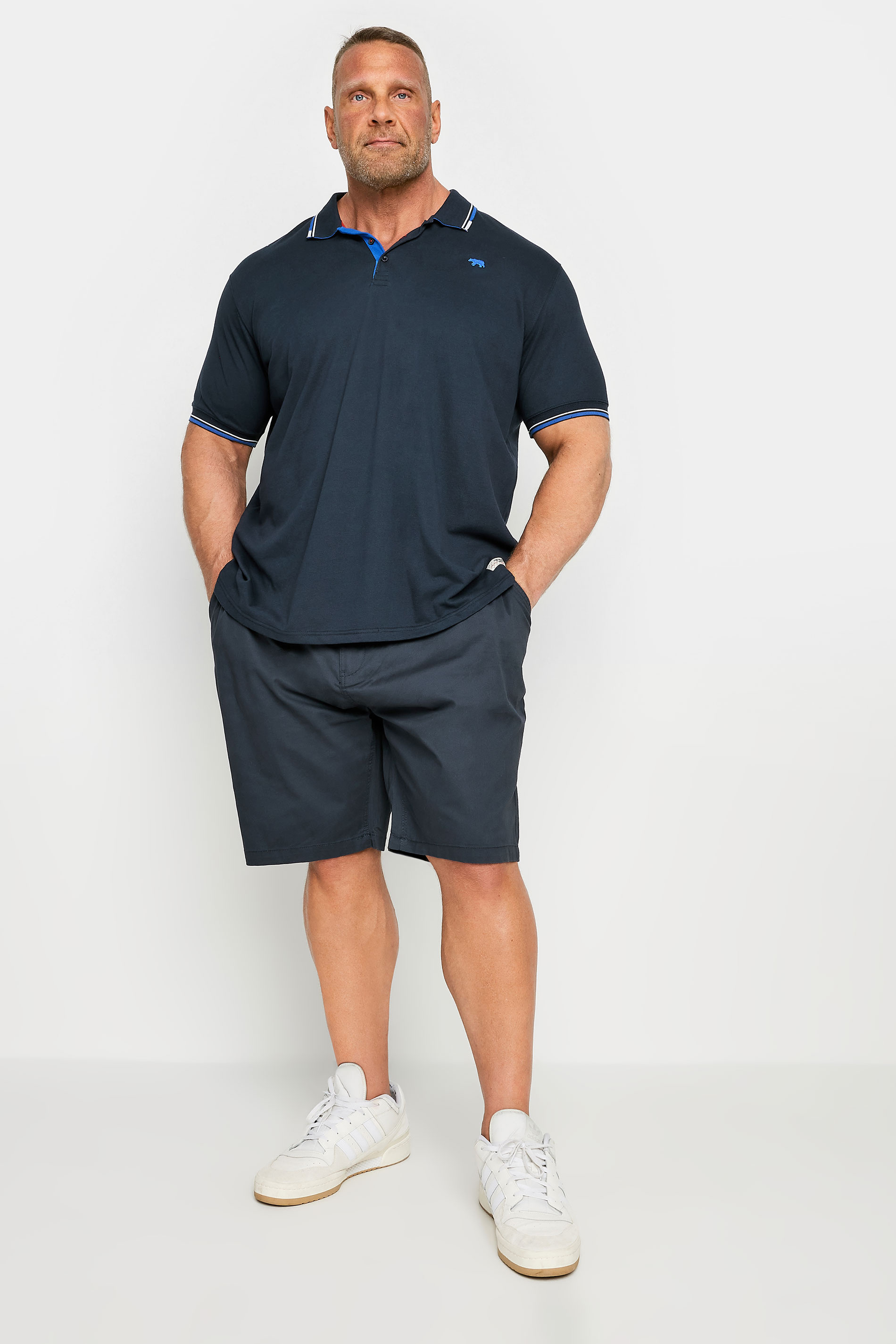 D555 Big & Tall Navy Blue Elasticated Internal Drawcord Waist Shorts | BadRhino 2