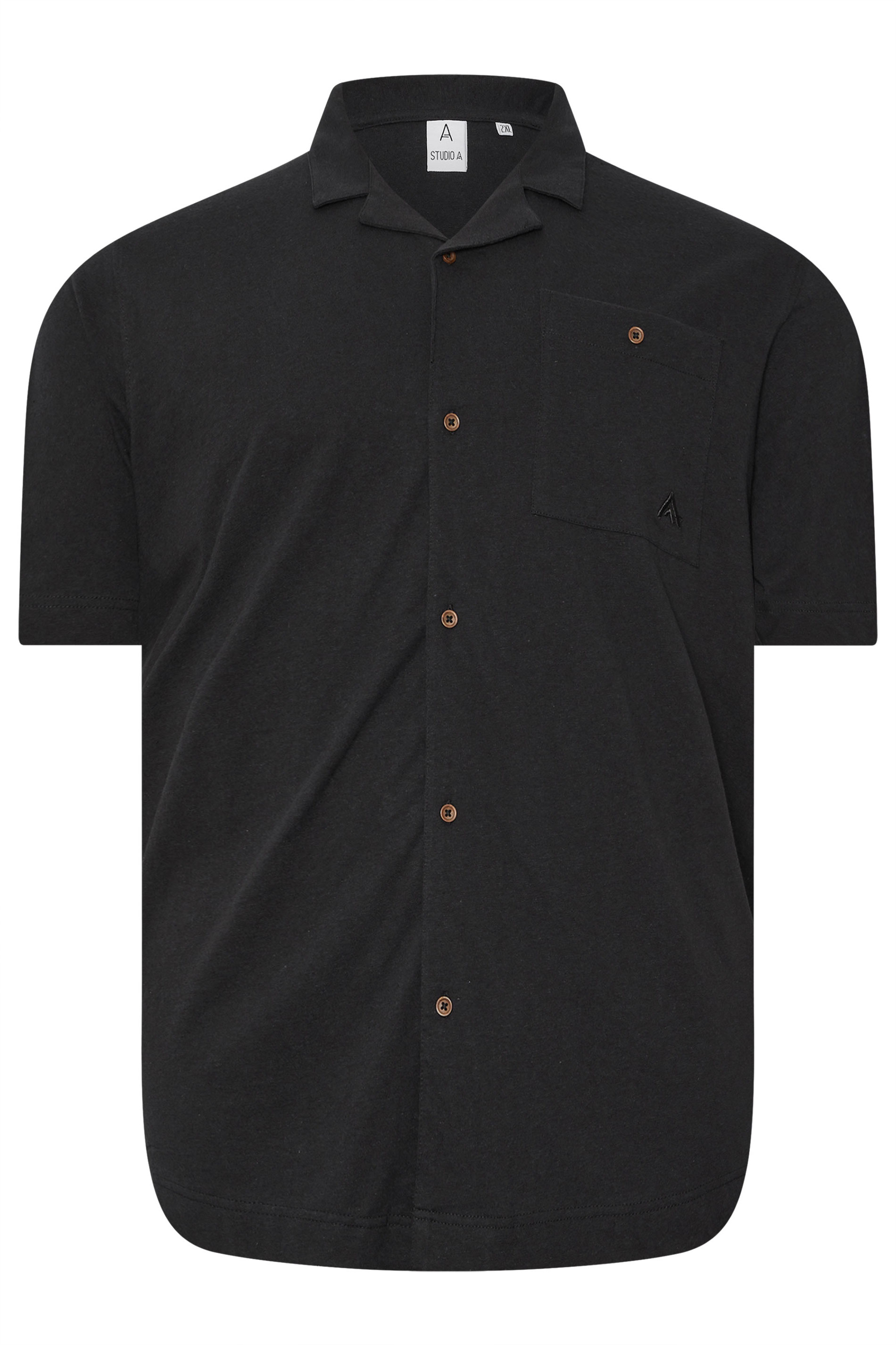 STUDIO A Big & Tall Black Linen Revere Polo Shirt 3