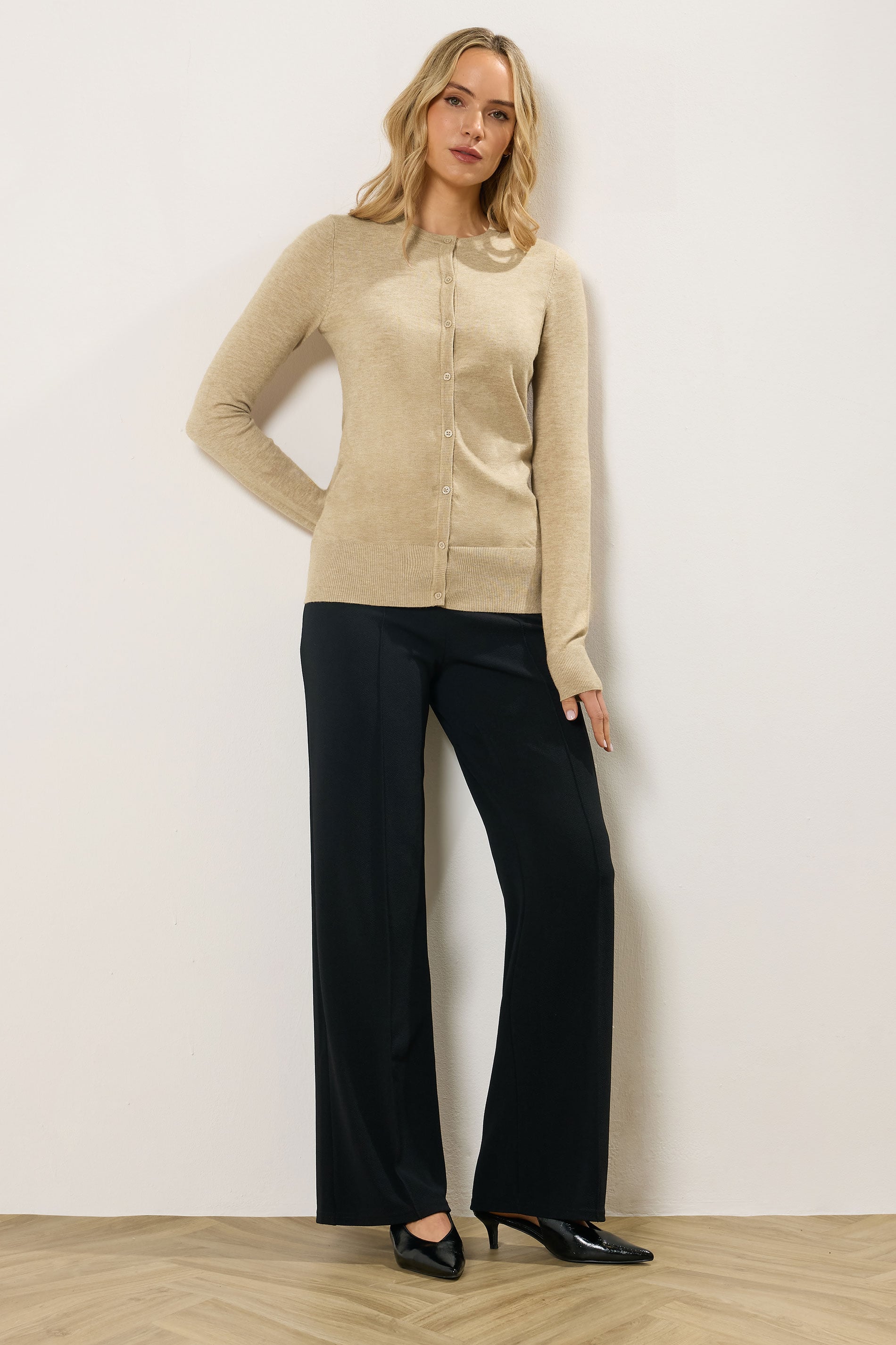 LTS Tall Neutral Brown Crew Neck Button Cardigan | Long Tall Sally 2