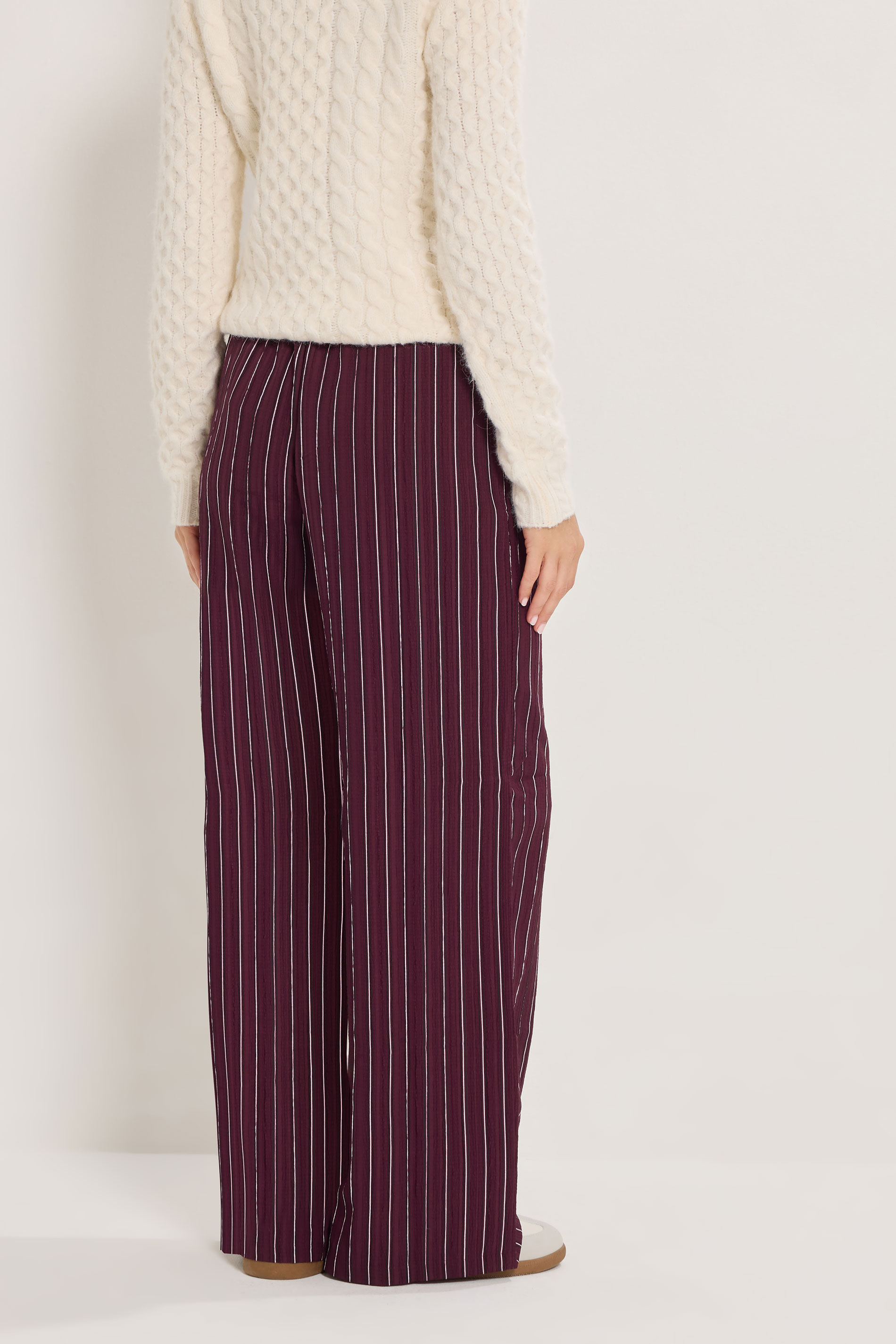 LTS Tall Burgundy Red Striped Wide Leg Trousers | Long Tall Sally 3