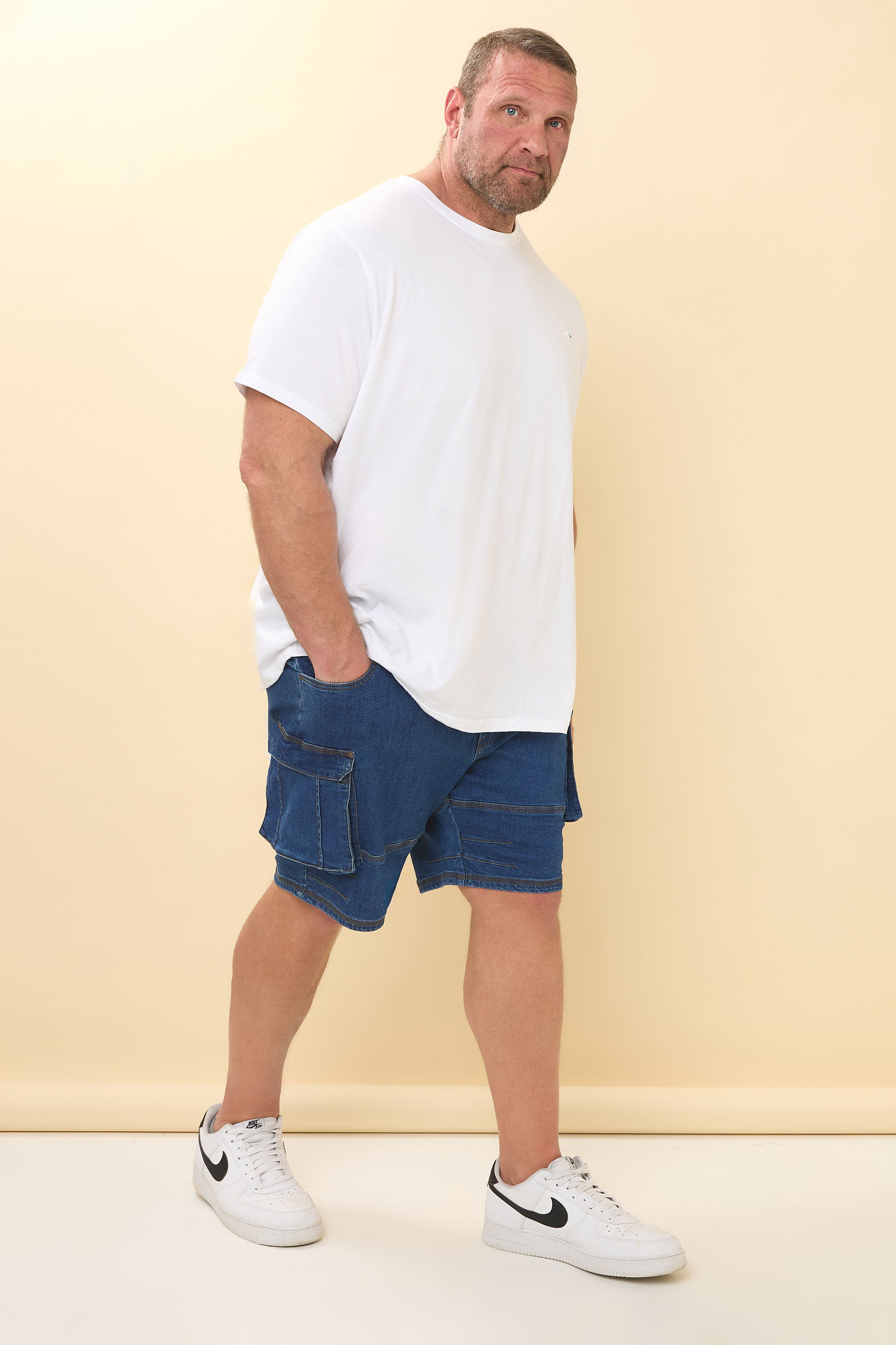 BadRhino Big & Tall Blue Elasticated Cargo Denim Shorts 2