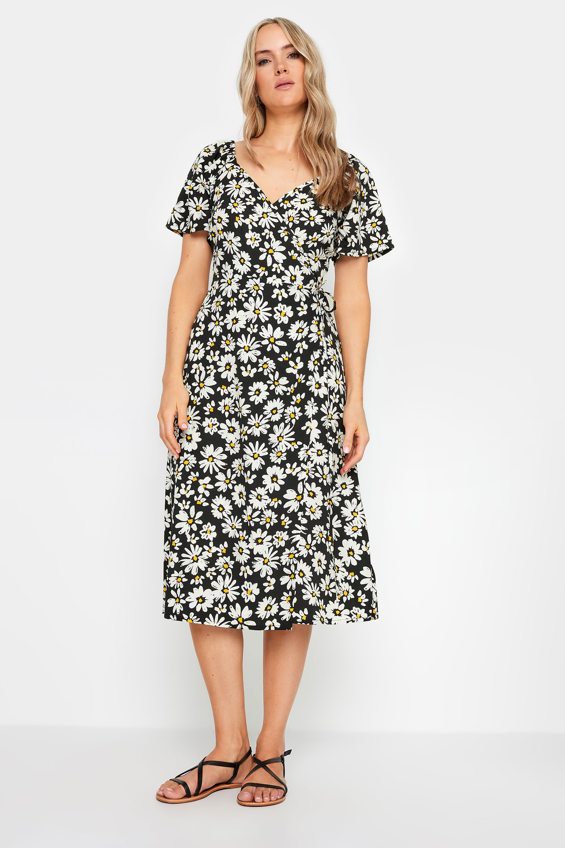 LTS Tall Women's Black Daisy Print Wrap Dress | Long Tall Sally 2