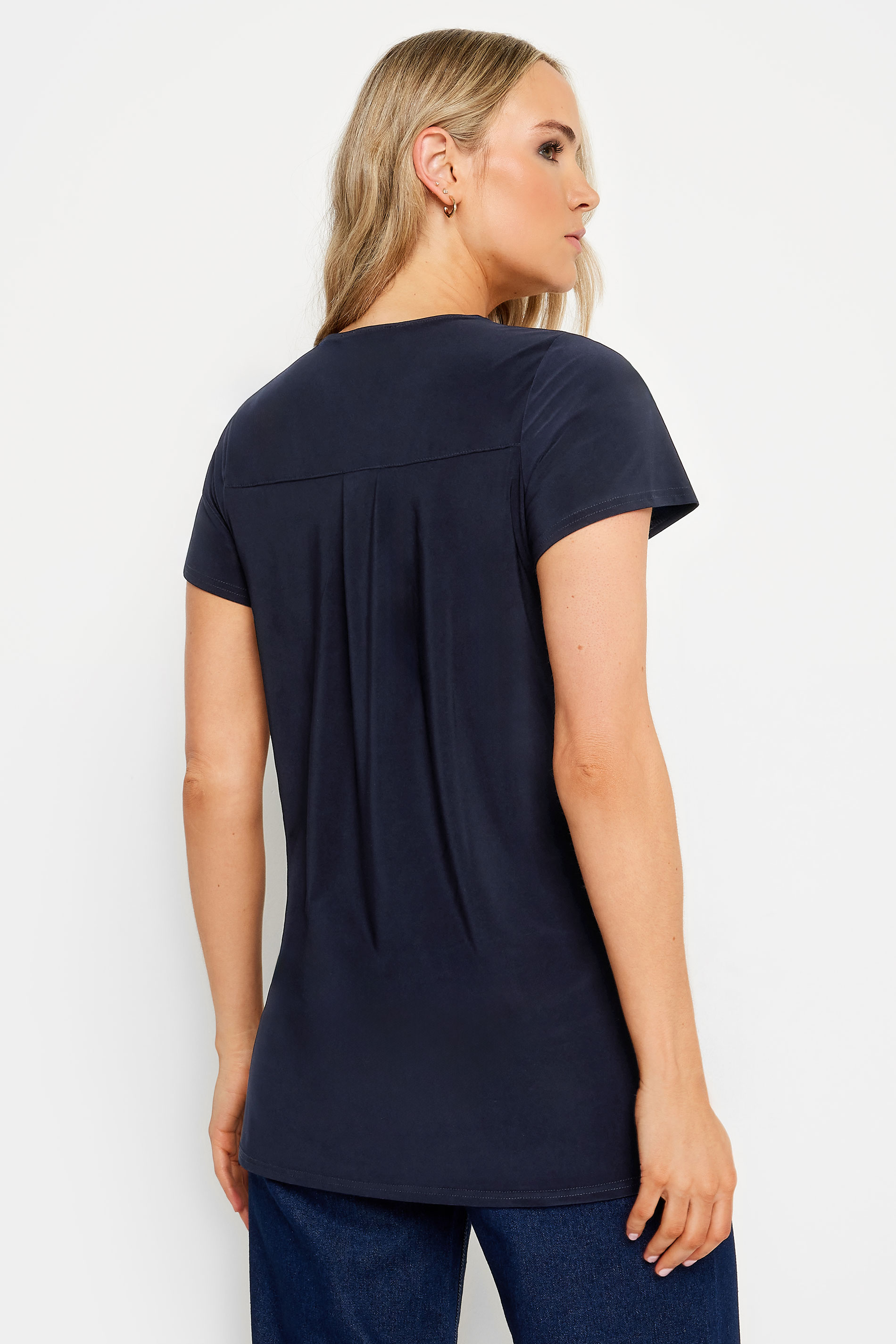 LTS Tall Women's Navy Blue Zip Detail T-Shirt | Long Tall Sally 3