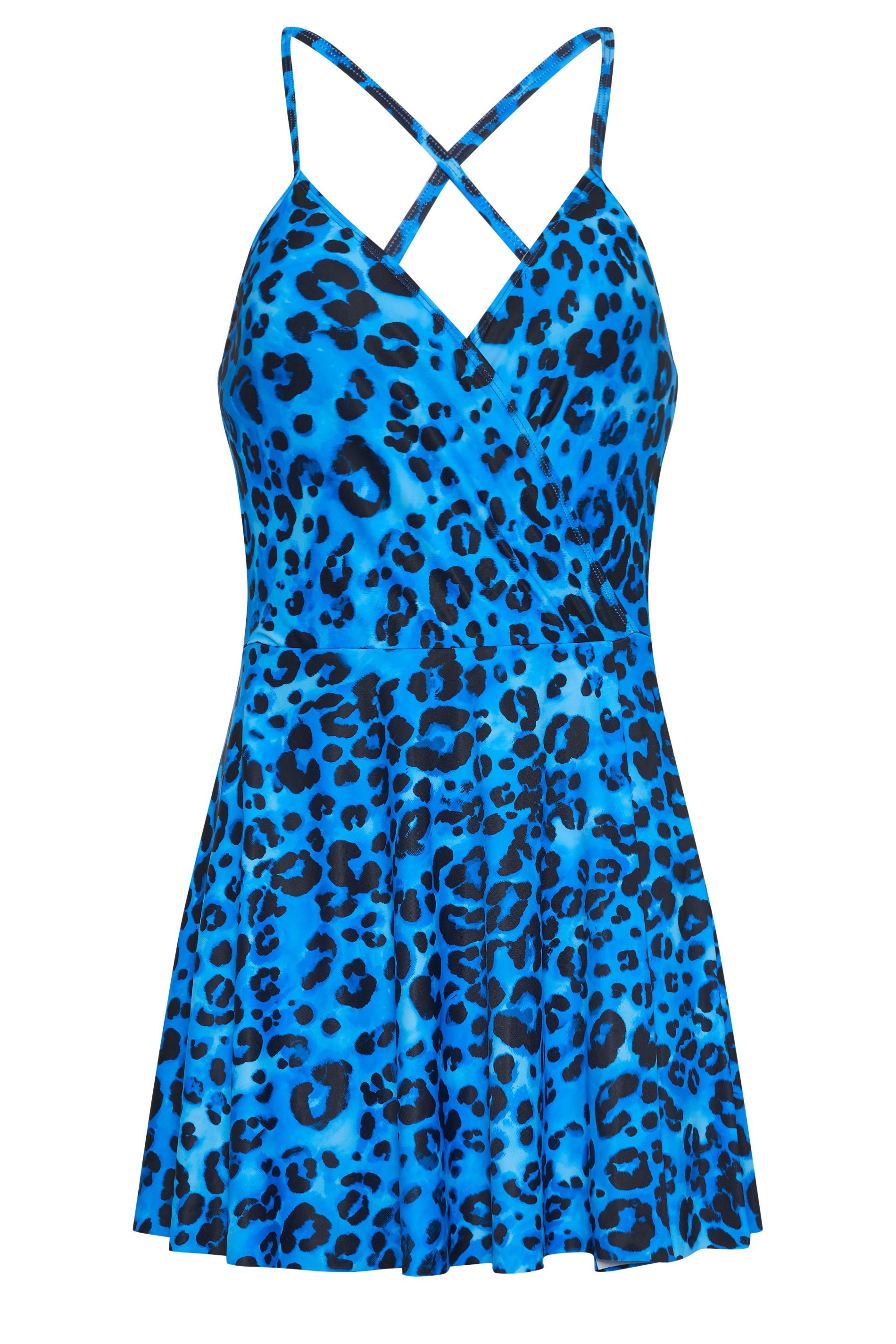 LTS Tall Women's Blue Leopard Print Wrap Swim Dress | Long Tall Sally 7