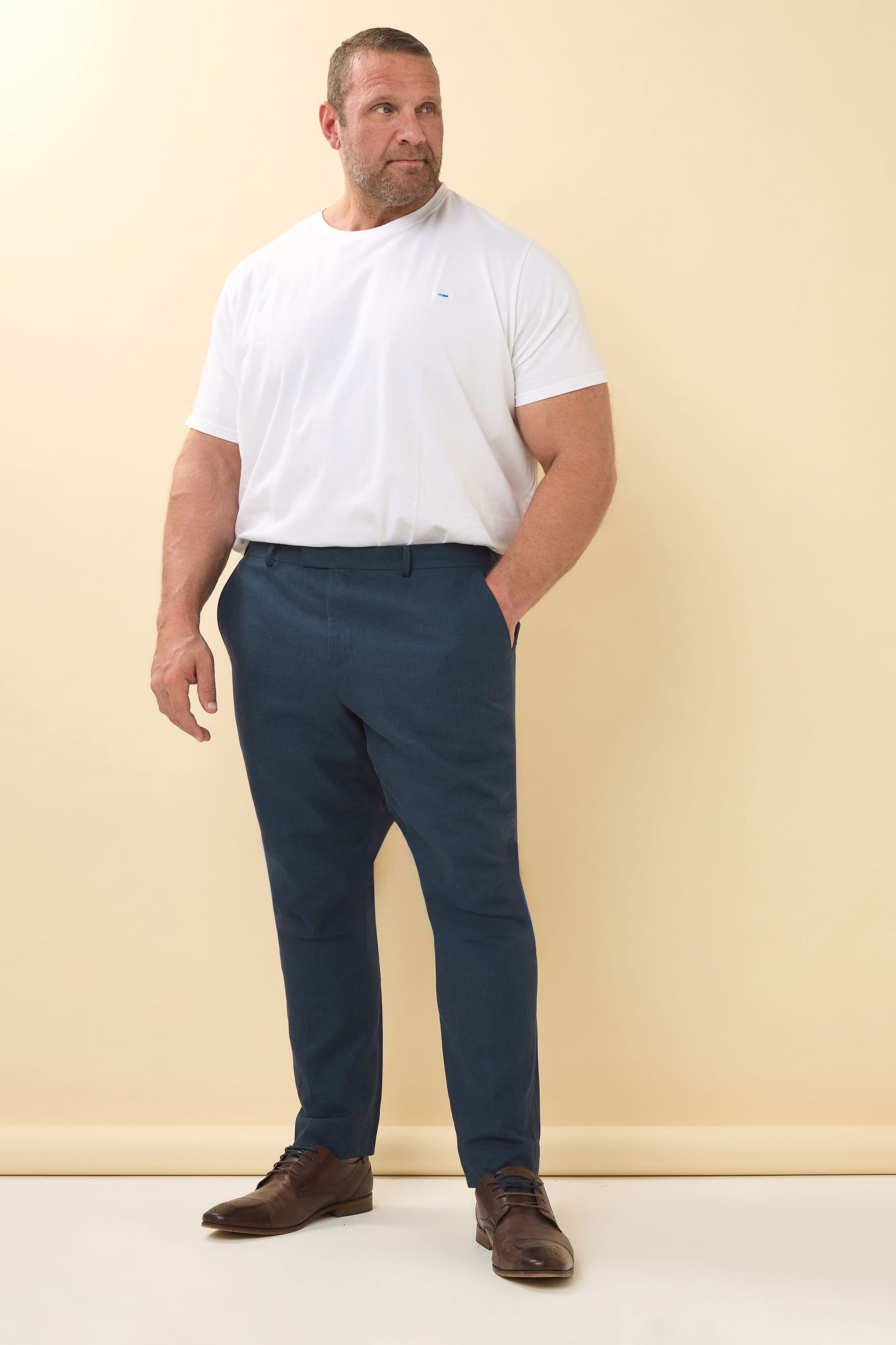 BadRhino Big & Tall Navy Blue Linen Suit Trousers | BadRhino 2
