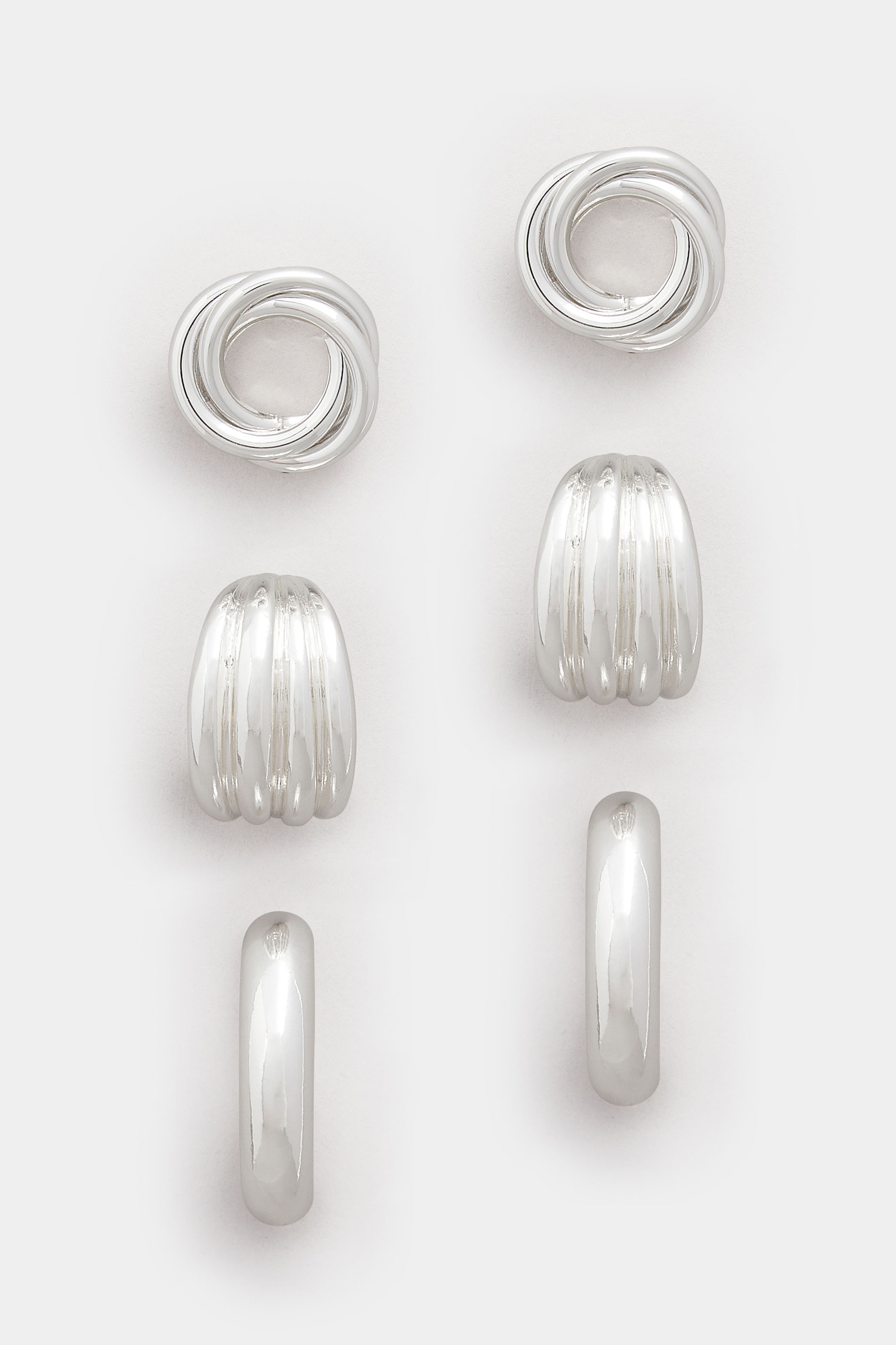 3 PACK Silver Tone Twist Hoop Earrings | Yours Clothing 3