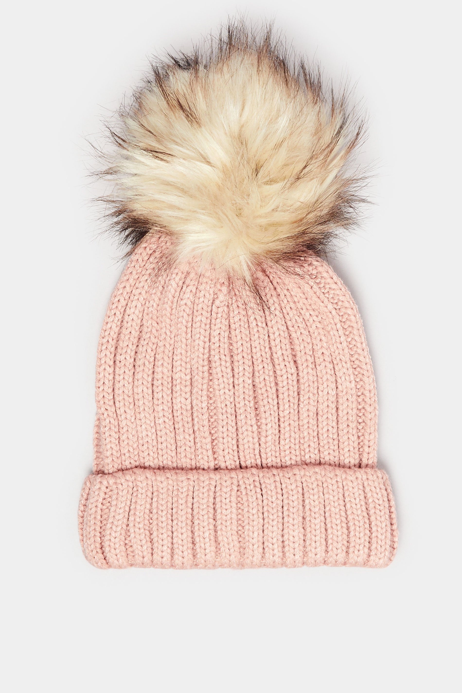 Pink Faux Fur Pom Pom Bobble Hat | Yours Clothing 2