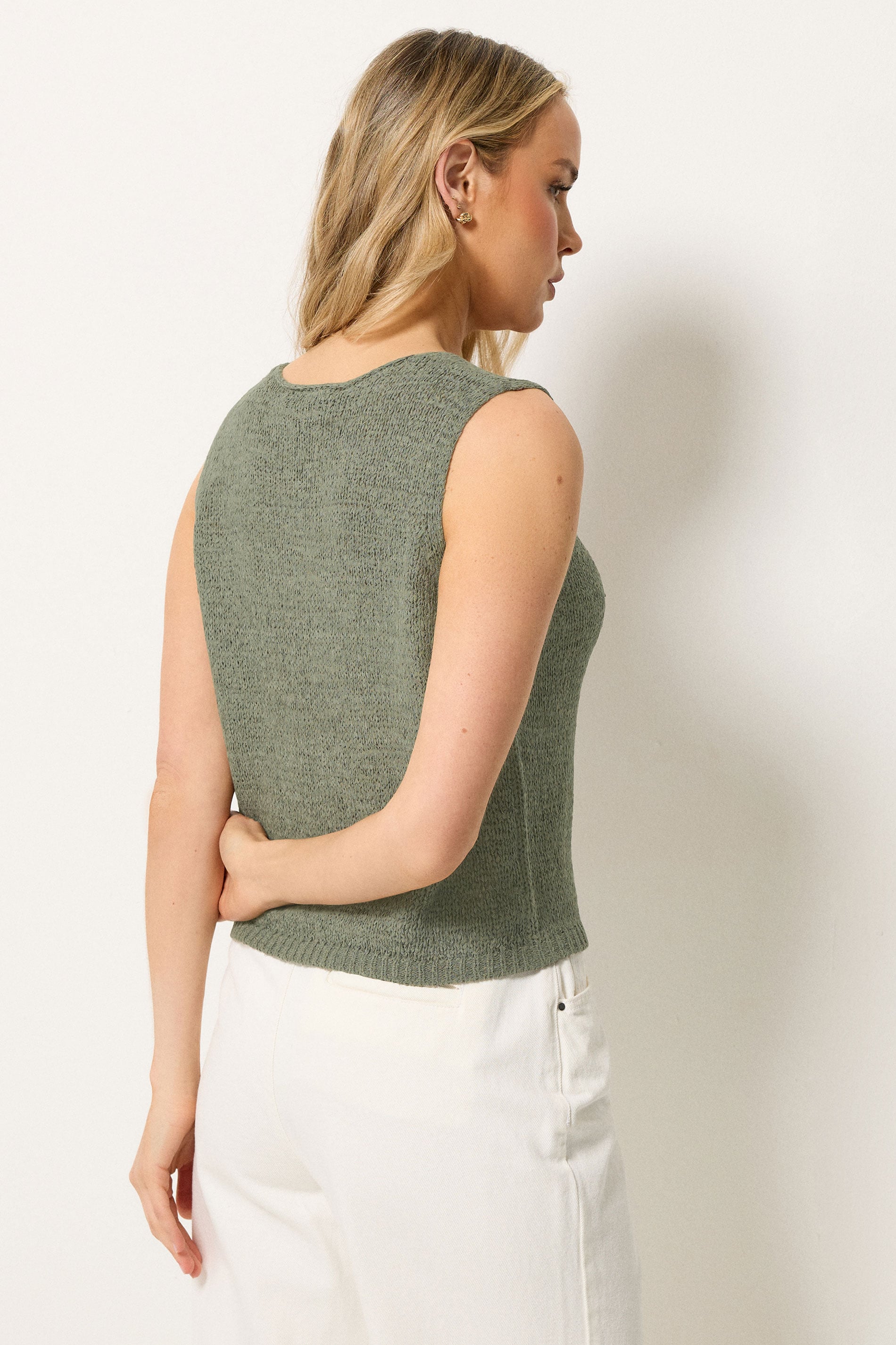 LTS Tall Women's Sage Green Button Knitted Vest Top | Long Tall Sally 4