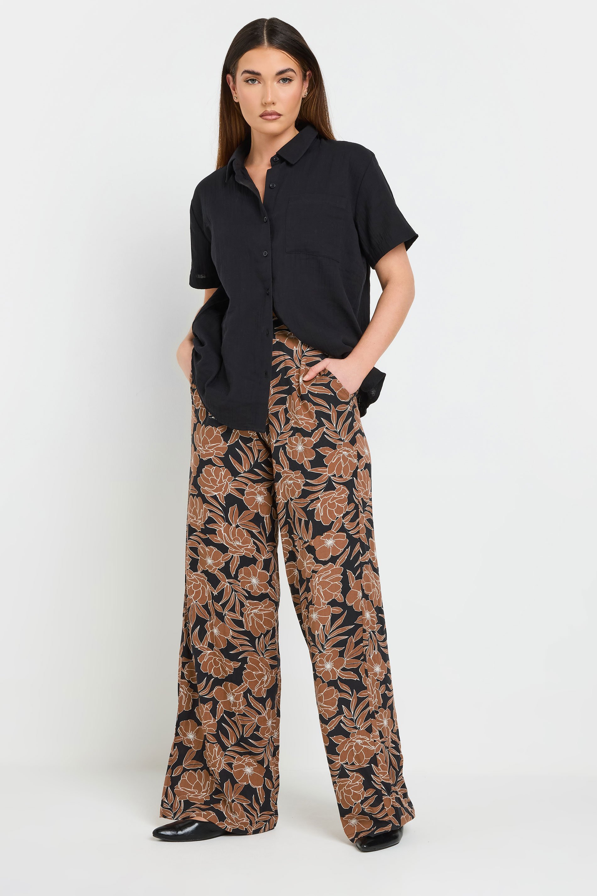 LTS Tall Rust Orange Floral Print Wide Leg Trousers | Long Tall Sally 2