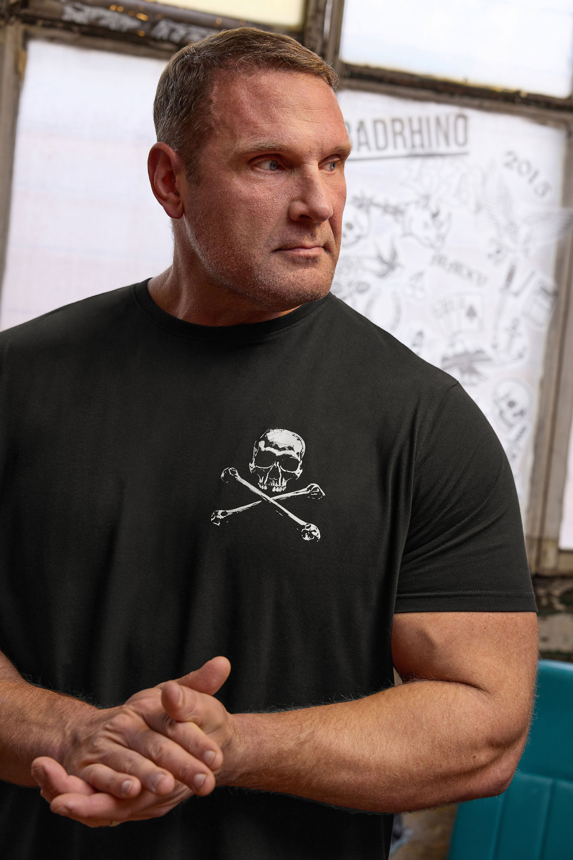 BadRhino Big & Tall Black Skull & Crossbones Graphic T-Shirt 3
