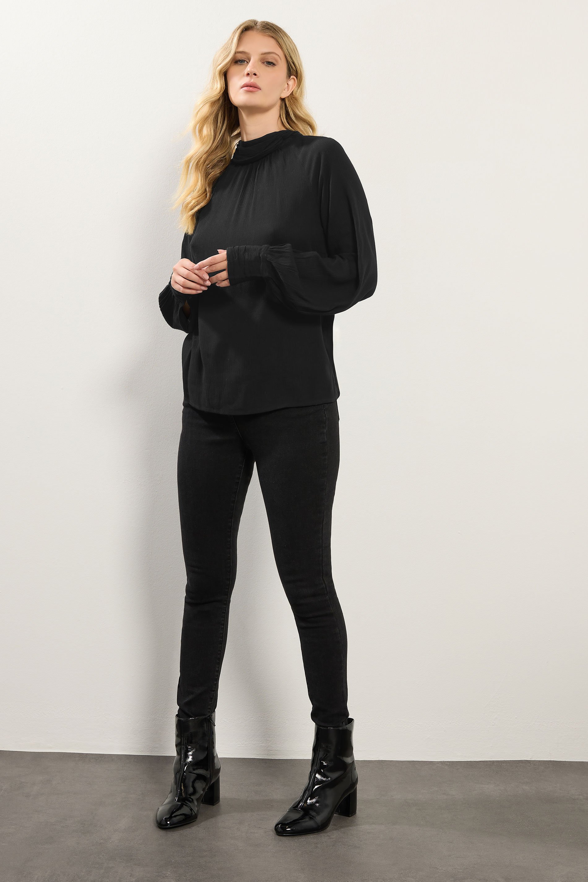 LTS Tall Black High Neck Crinkle Top | Long Tall Sally 4