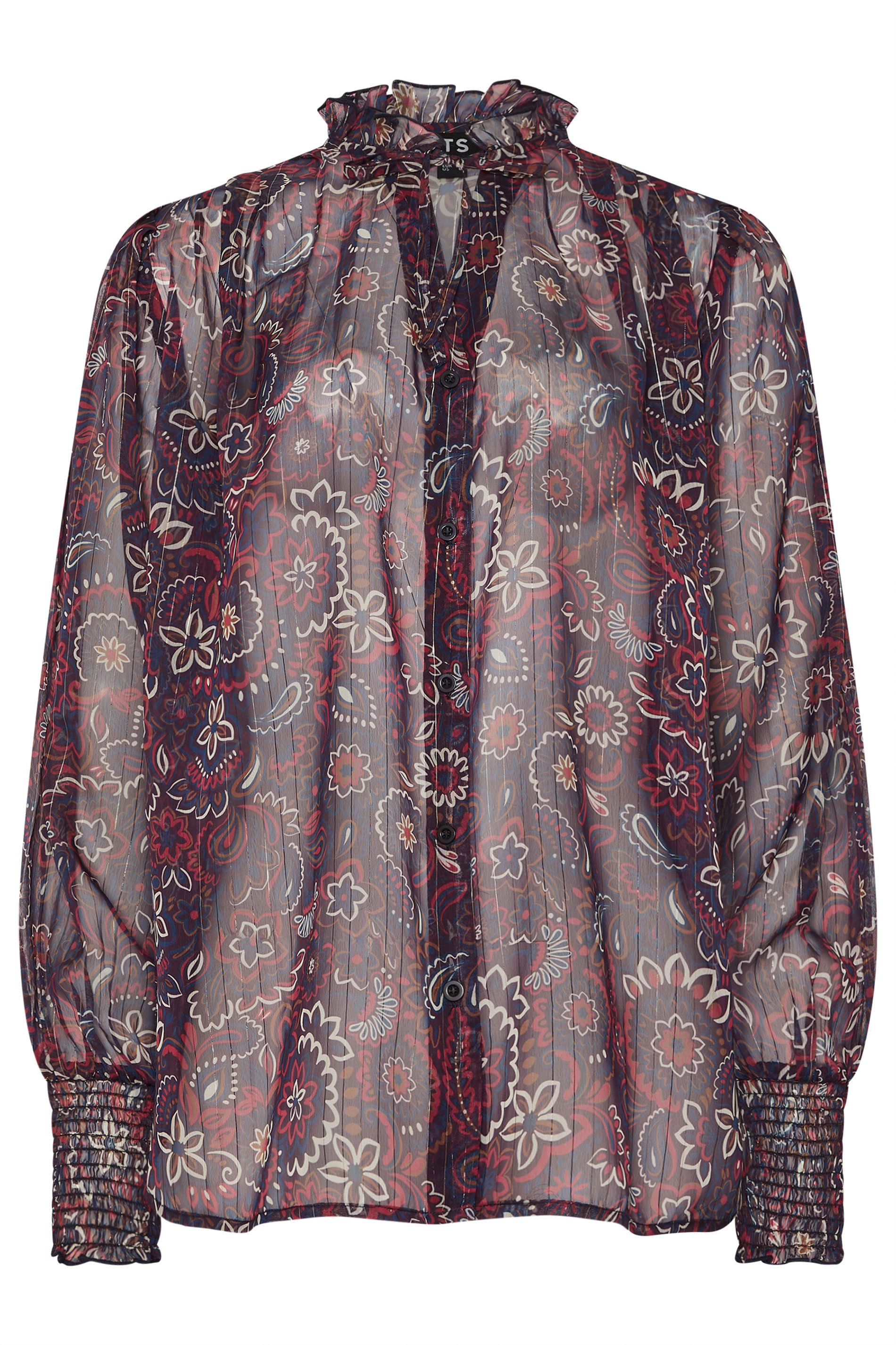 LTS Tall Dark Red Paisley Frill Neck Blouse | Long Tall Sally 6
