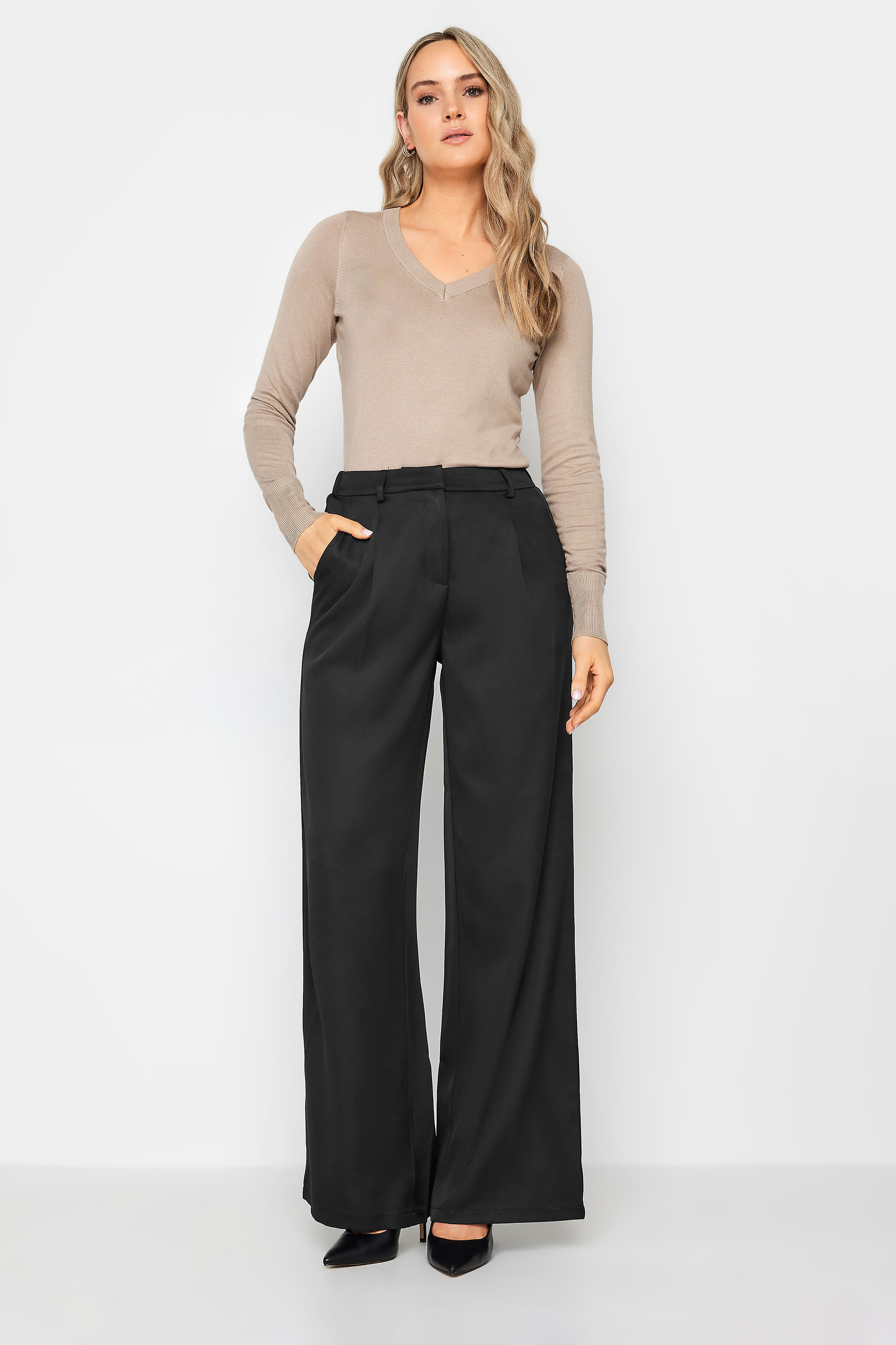 LTS Tall Womens Black Tailored Wide Leg Trousers | Long Tall Sally 2