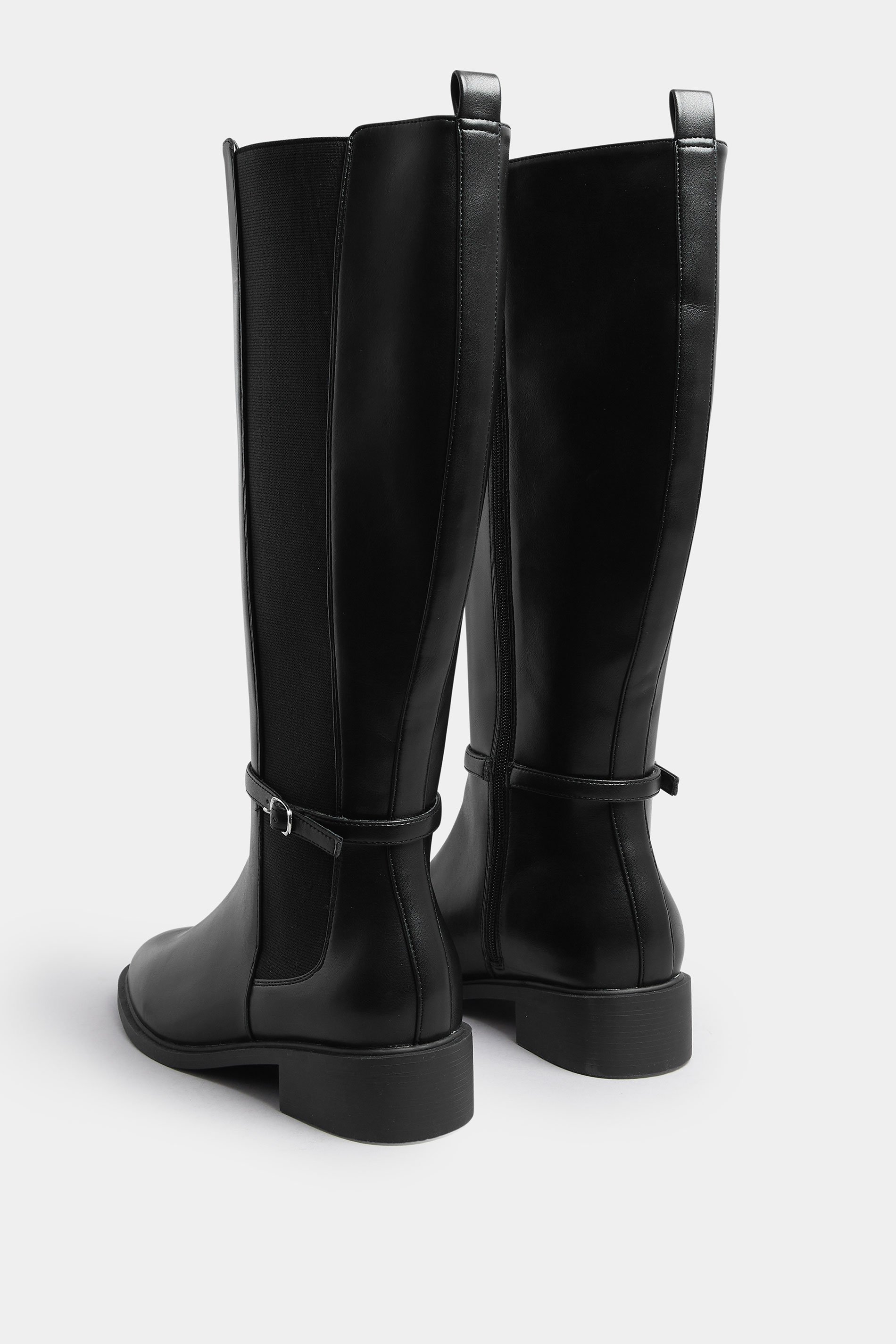 Black Faux Leather Buckle Knee High Riding Boots In Extra Wide EEE Fit | Yours Clothing 4
