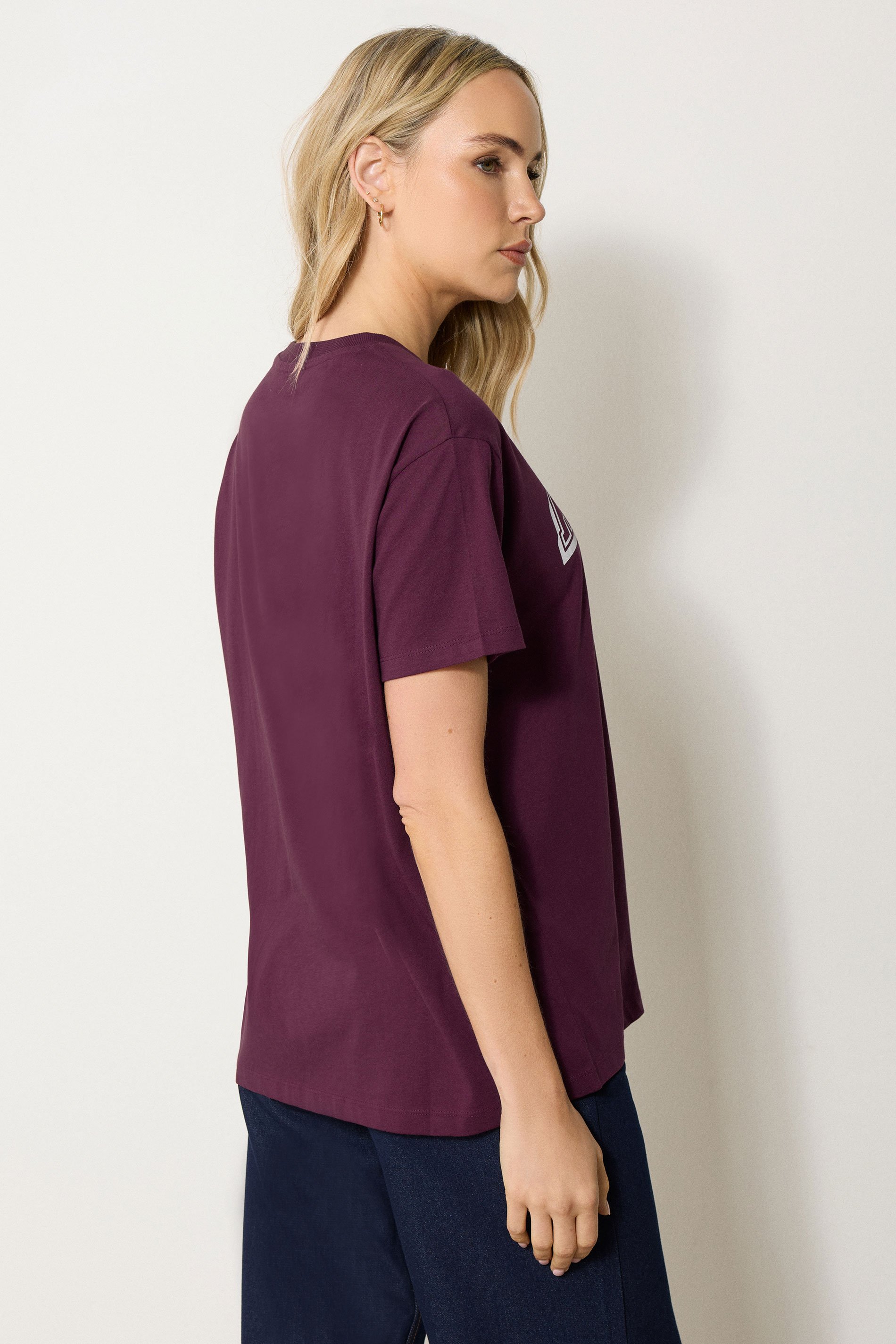 LTS Tall Burgundy Red 'Amour' Slogan T-Shirt | Long Tall Sally 3
