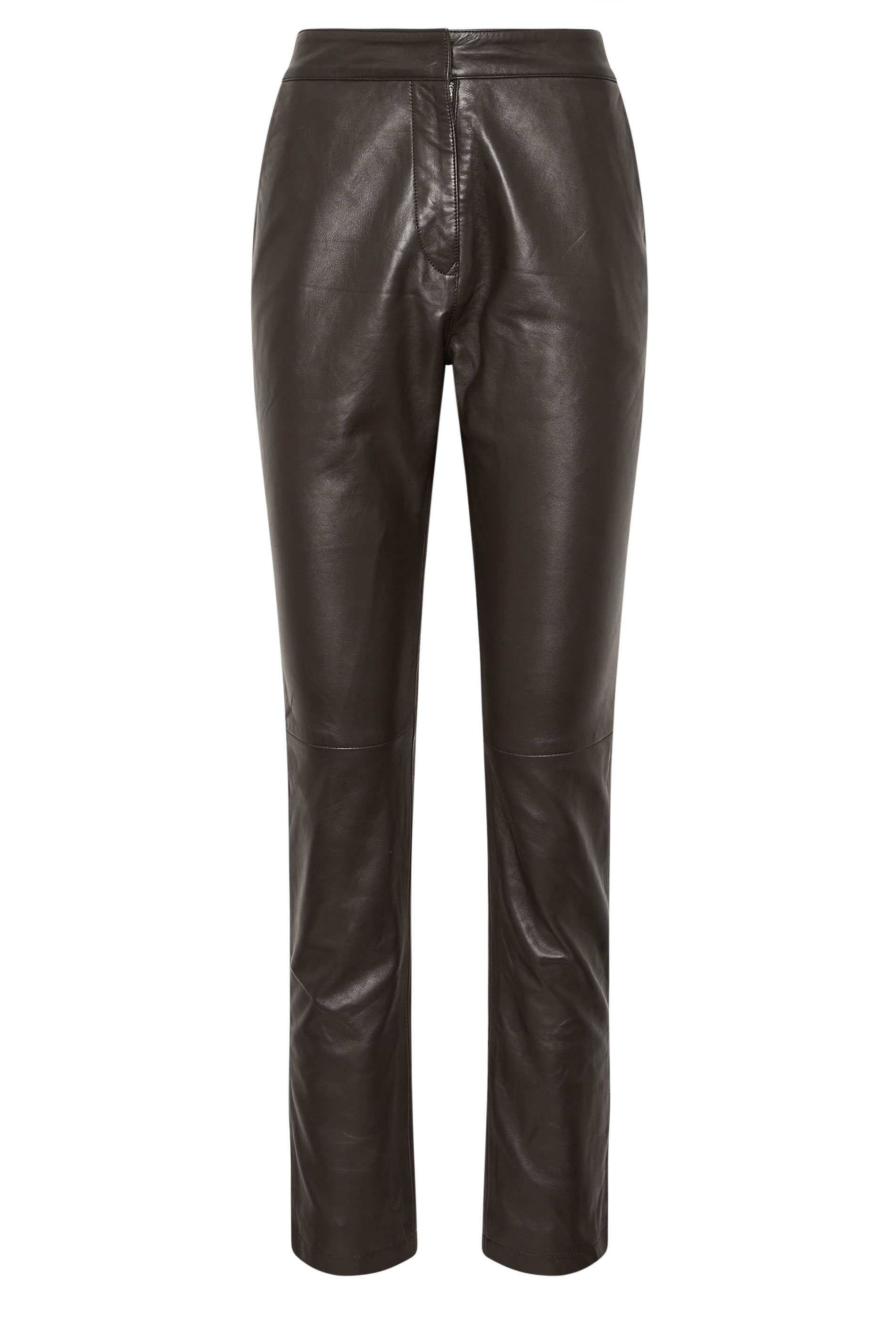 LTS PREMIUM Tall Chocolate Brown Leather Trousers | Long Tall Sally 6
