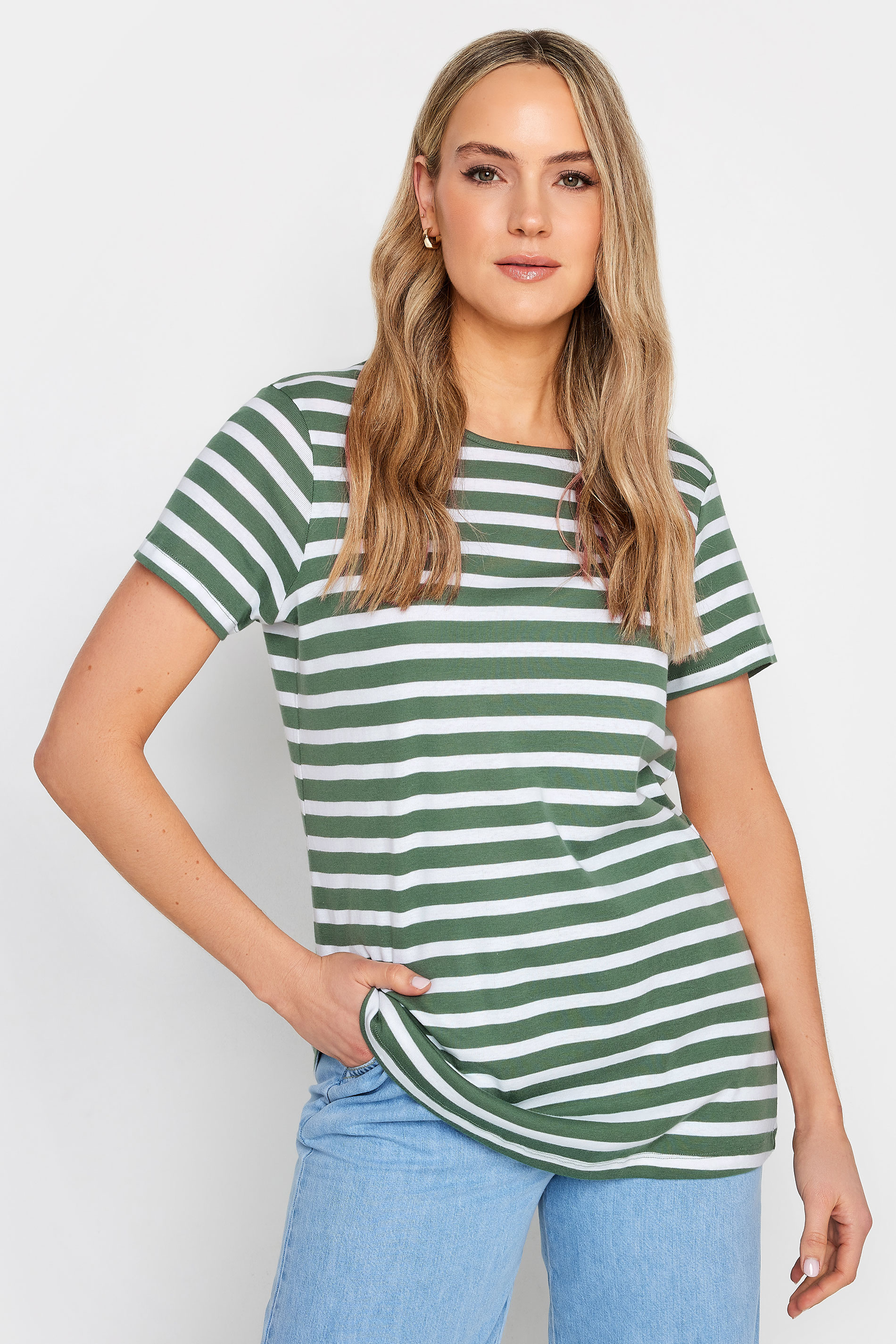 LTS Tall Womens 3 PACK Cream & Khaki Green Stripe Short Sleeve T-Shirts | Long Tall Sally 2