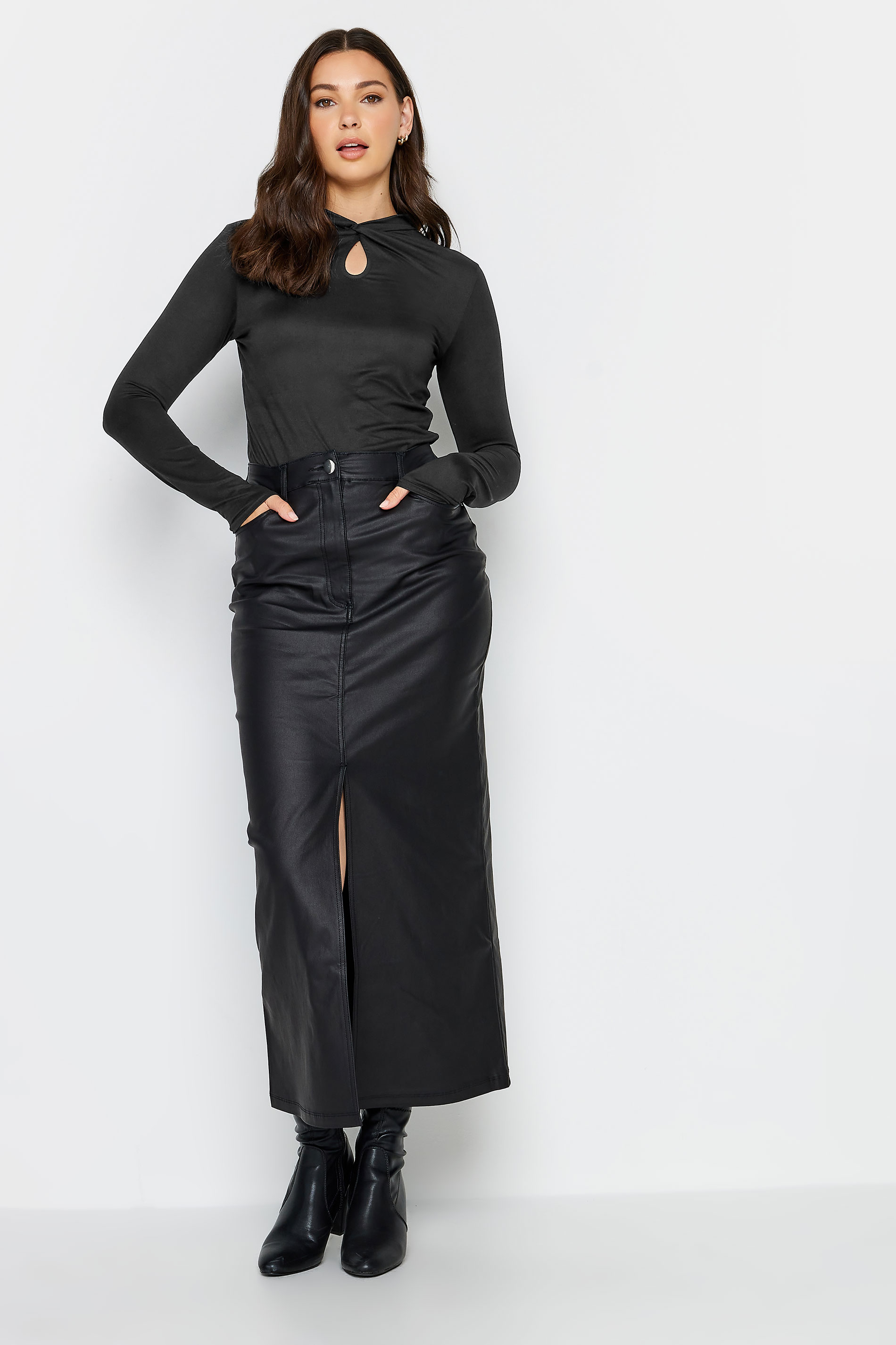 LTS Tall Black Twist Front Keyhole Top | Long Tall Sally  4