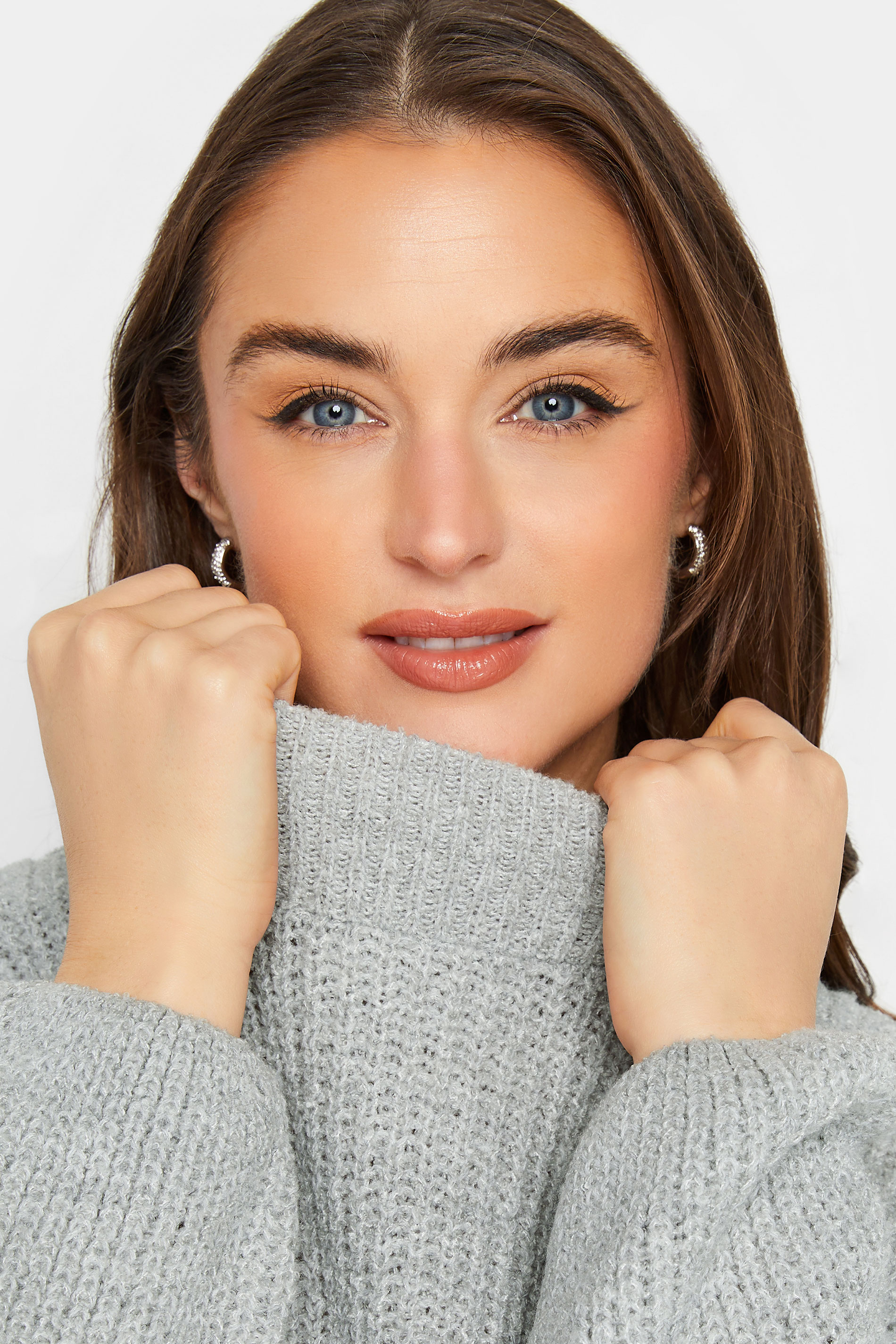 LTS Tall Light Grey Funnel Neck Knitted Jumper | Long Tall Sally  4