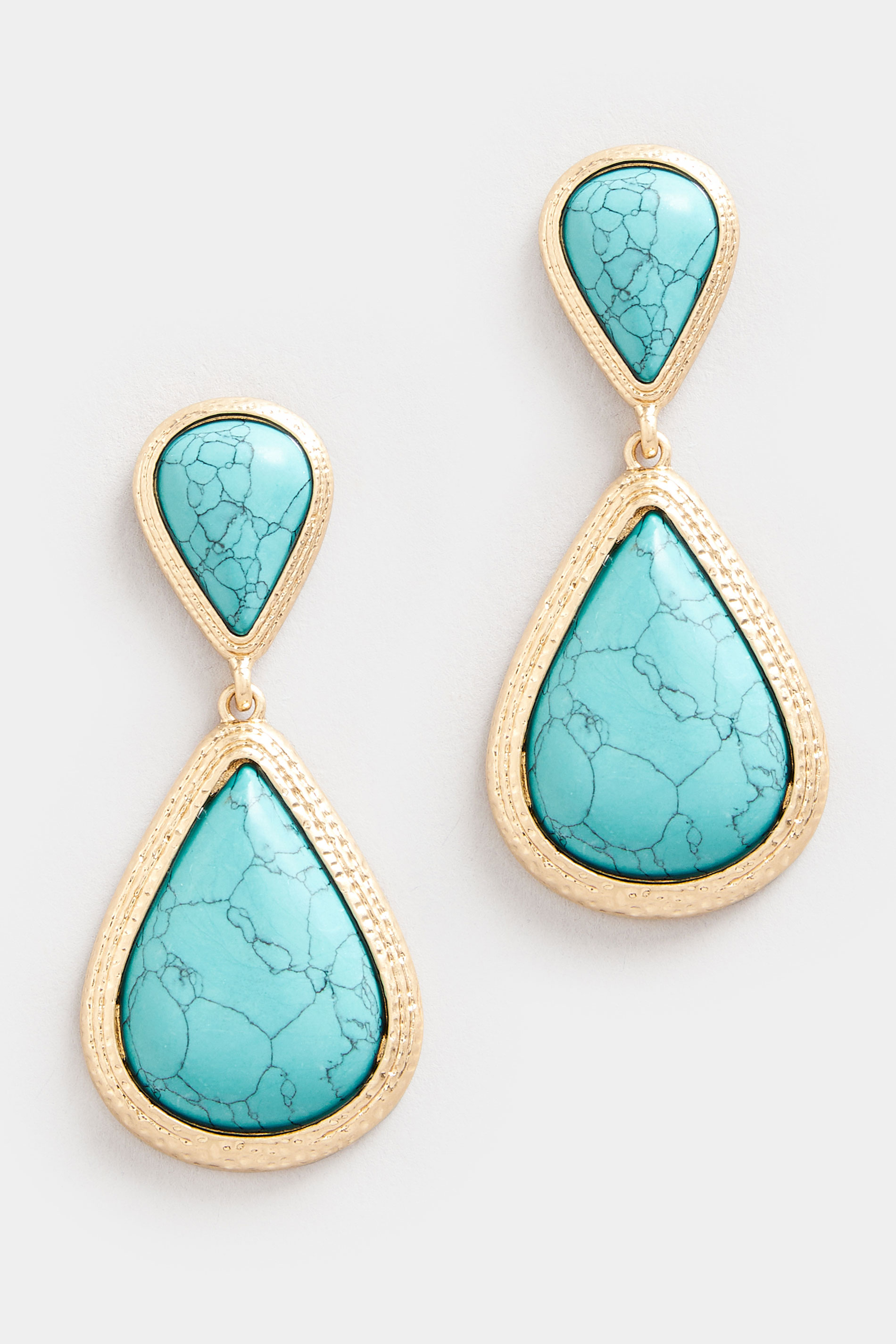 Gold Tone Stone Teardrop Earrings | Yours Clothing 2