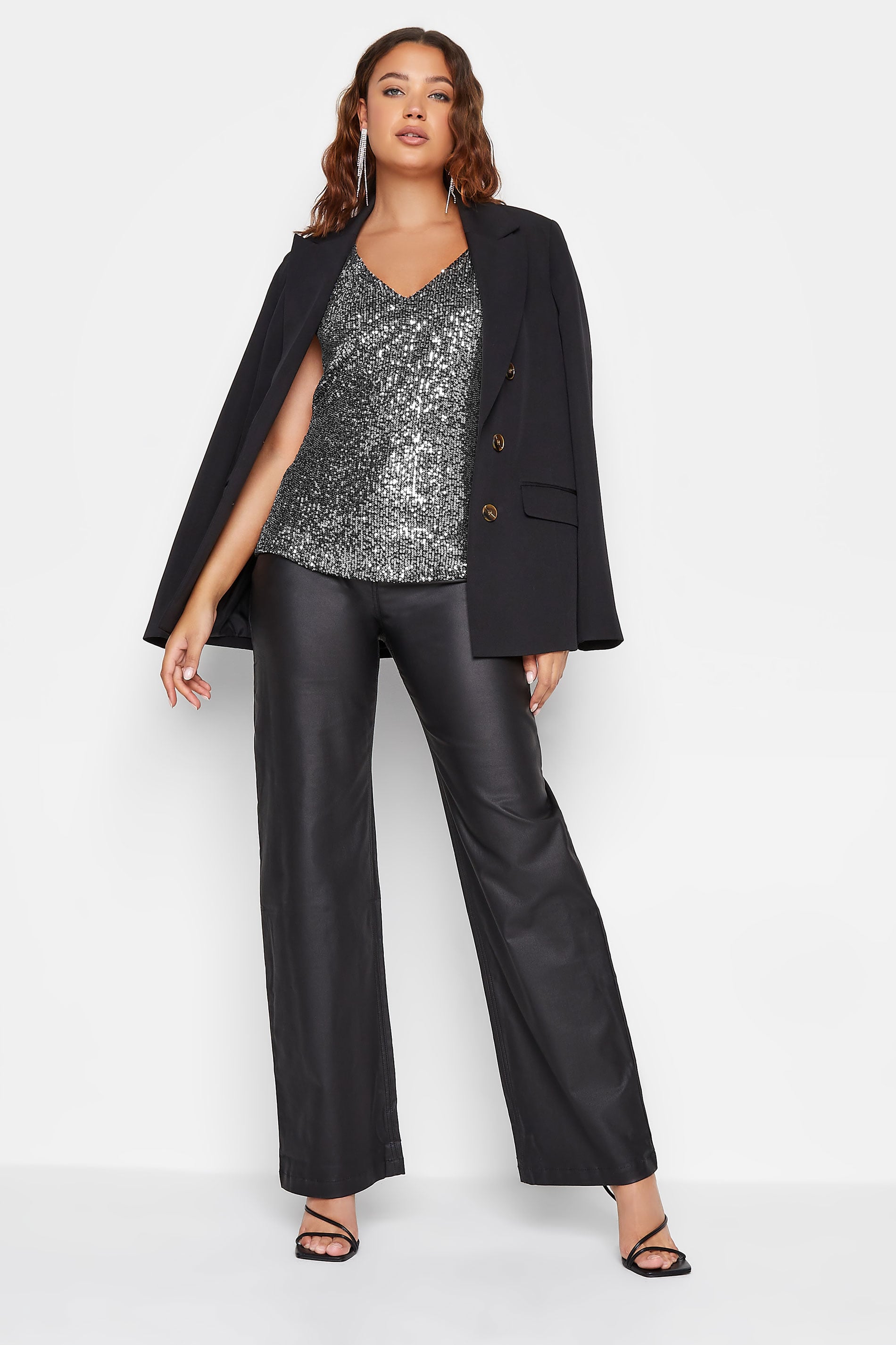 LTS Tall Silver Sequin V-Neck Cami Top | Long Tall Sally 4