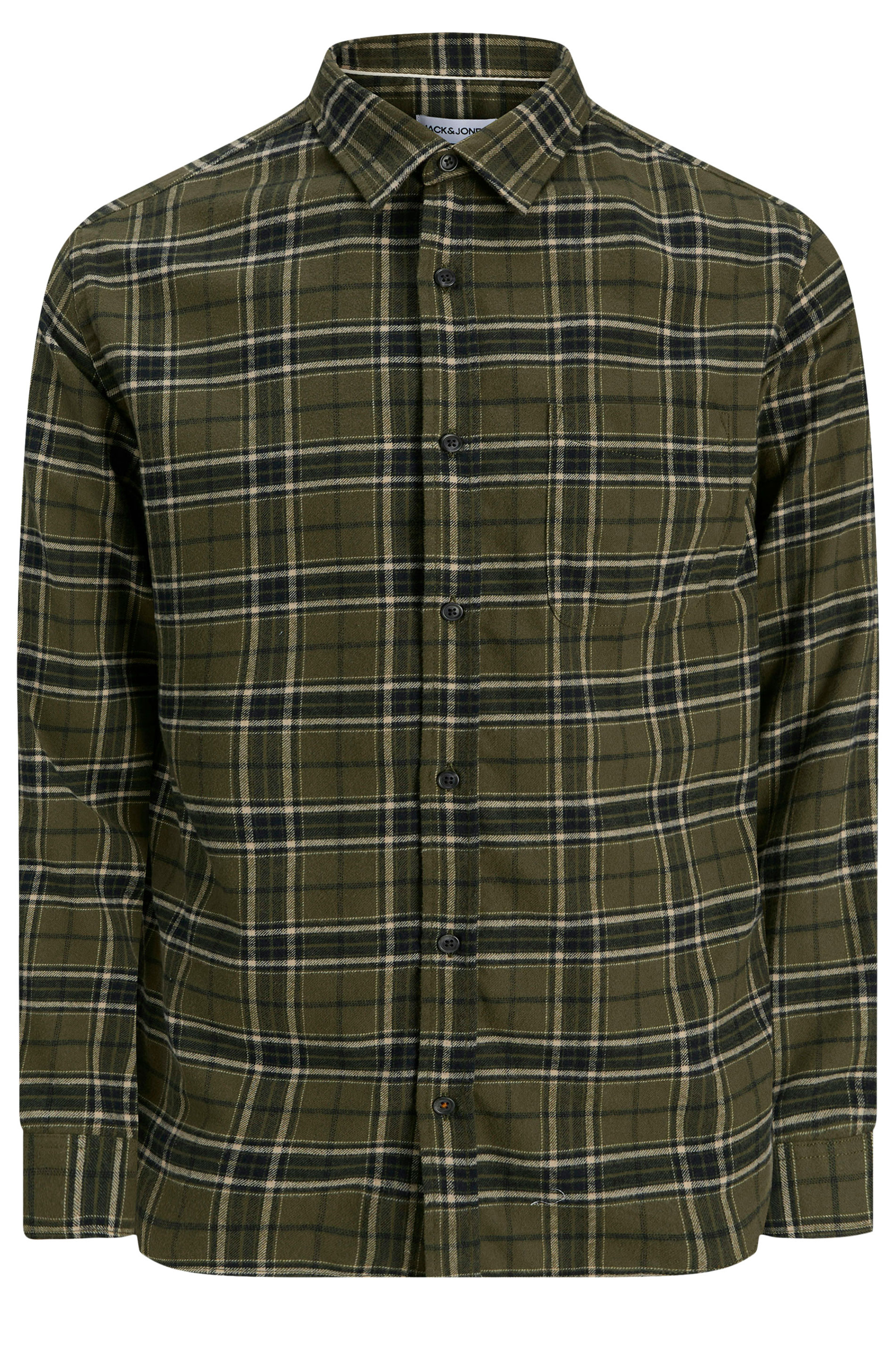 JACK & JONES Big & Tall Green Flannel Checked Shirt | BadRhino 1