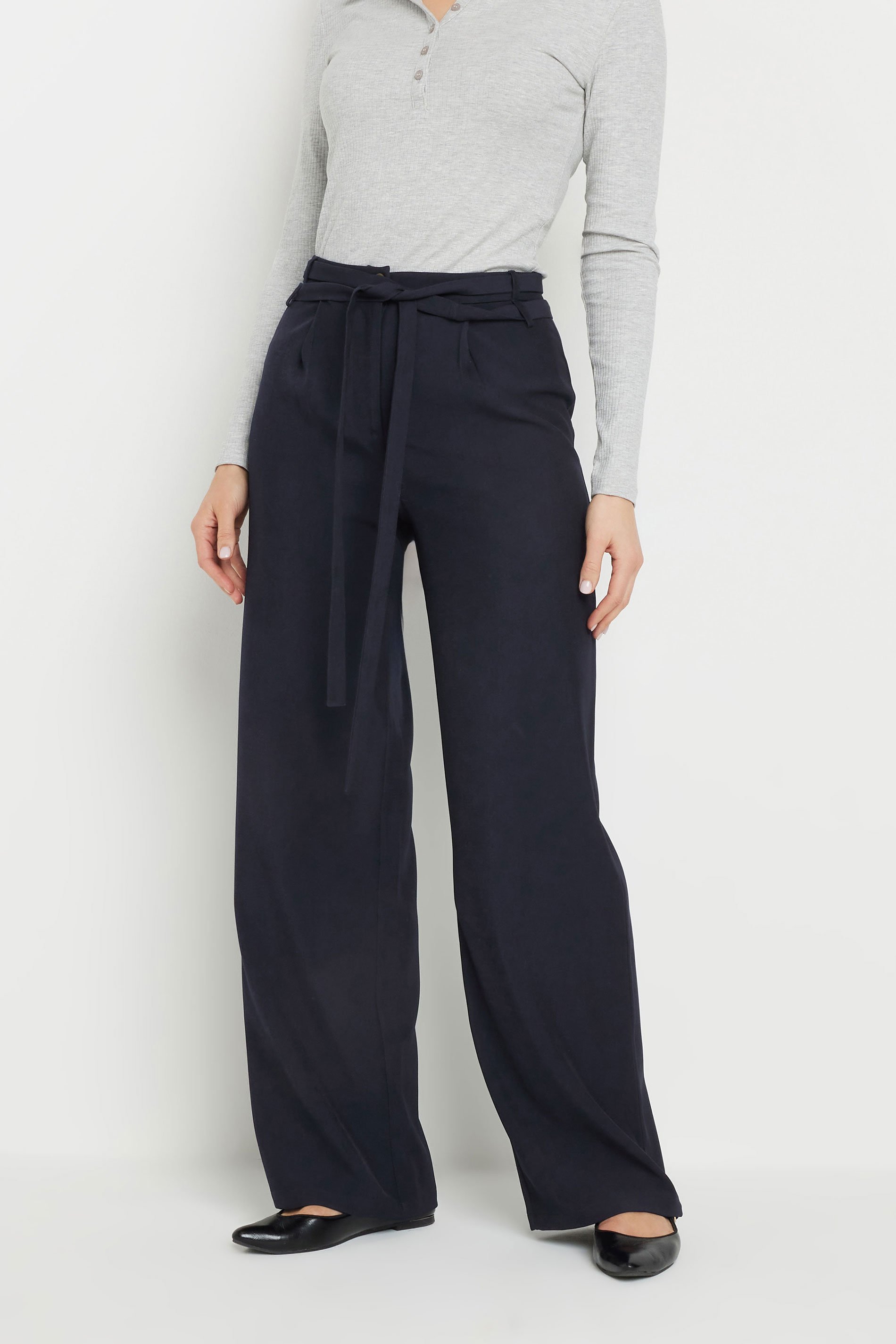 LTS Tall Navy Blue Double Belt Tie Trousers | Long Tall Sally 3