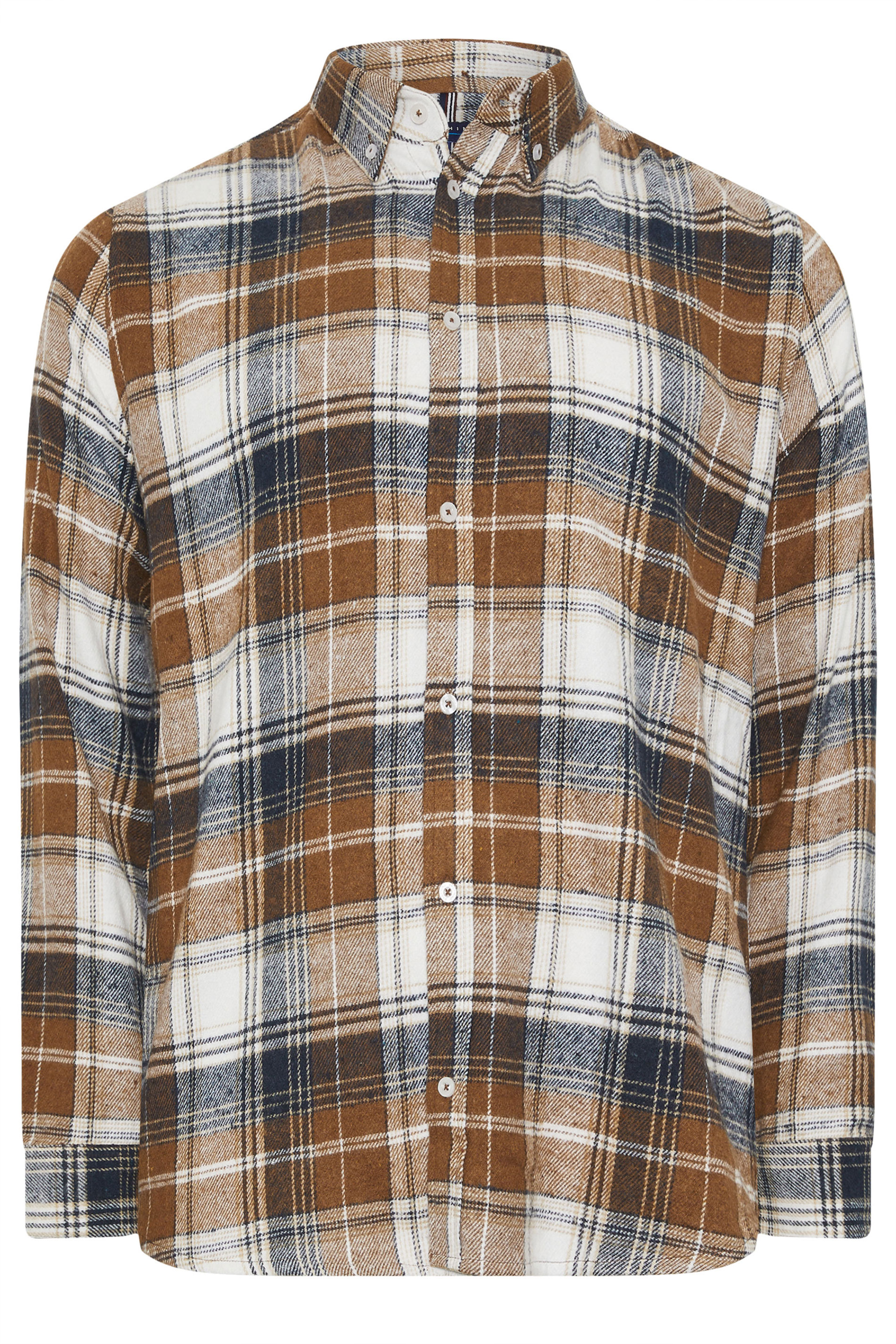 BadRhino Big & Tall Tan Brown & Navy Blue Brushed Checked Shirt | BadRhino 6