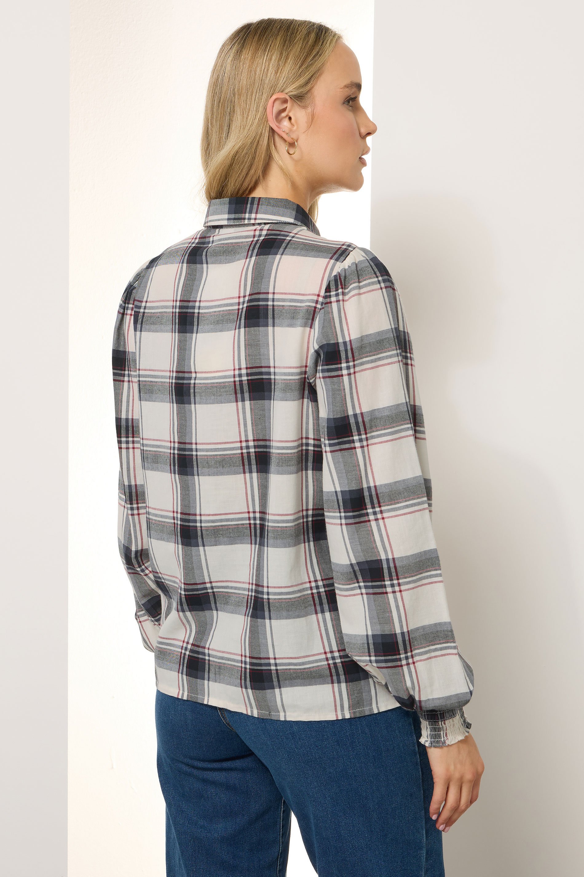 LTS Tall Ivory White Check Yoke Button Shirt | Long Tall Sally 3