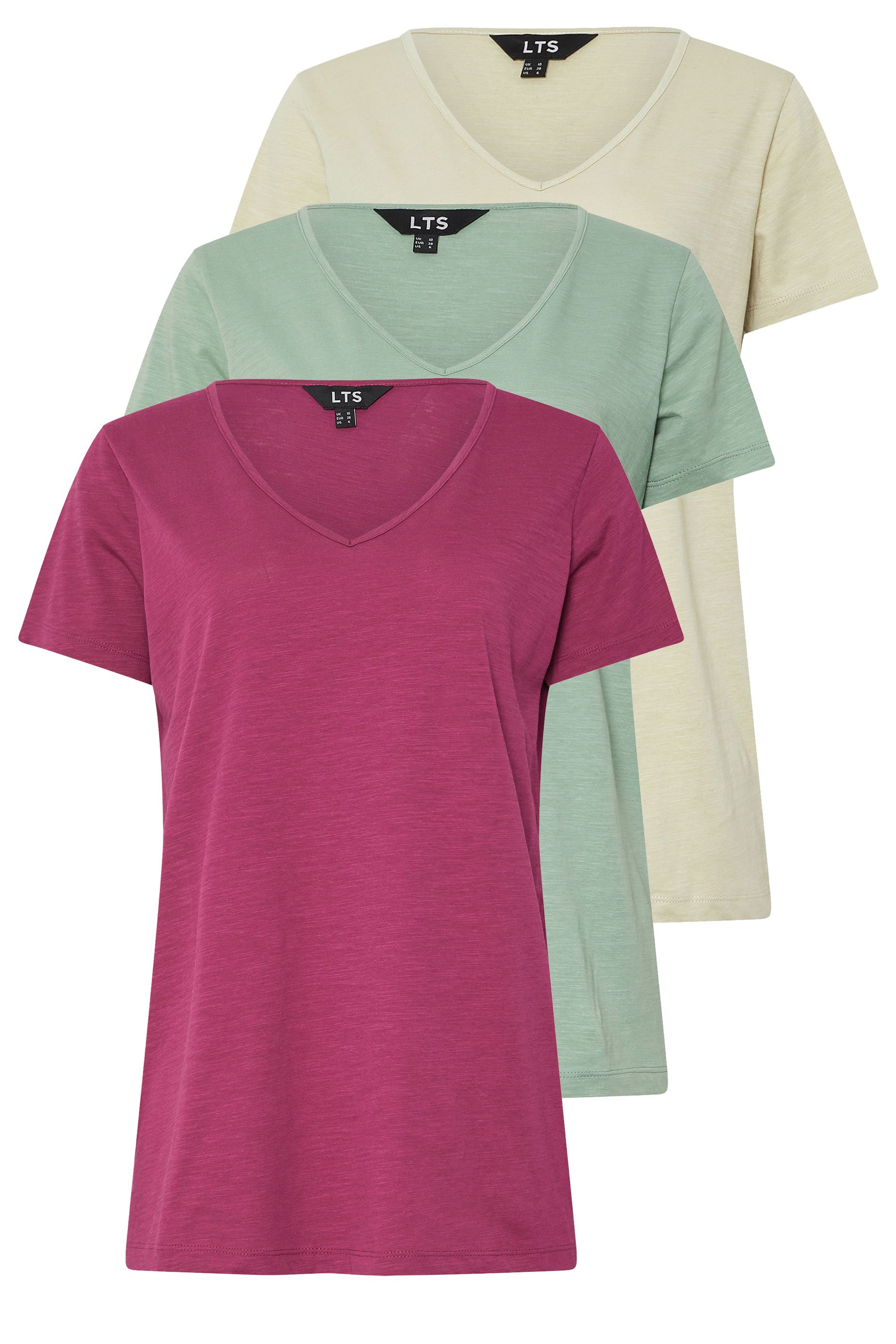 LTS Tall 3 PACK Sage Green & Berry Red V-Neck T-Shirts | Long Tall Sally 8