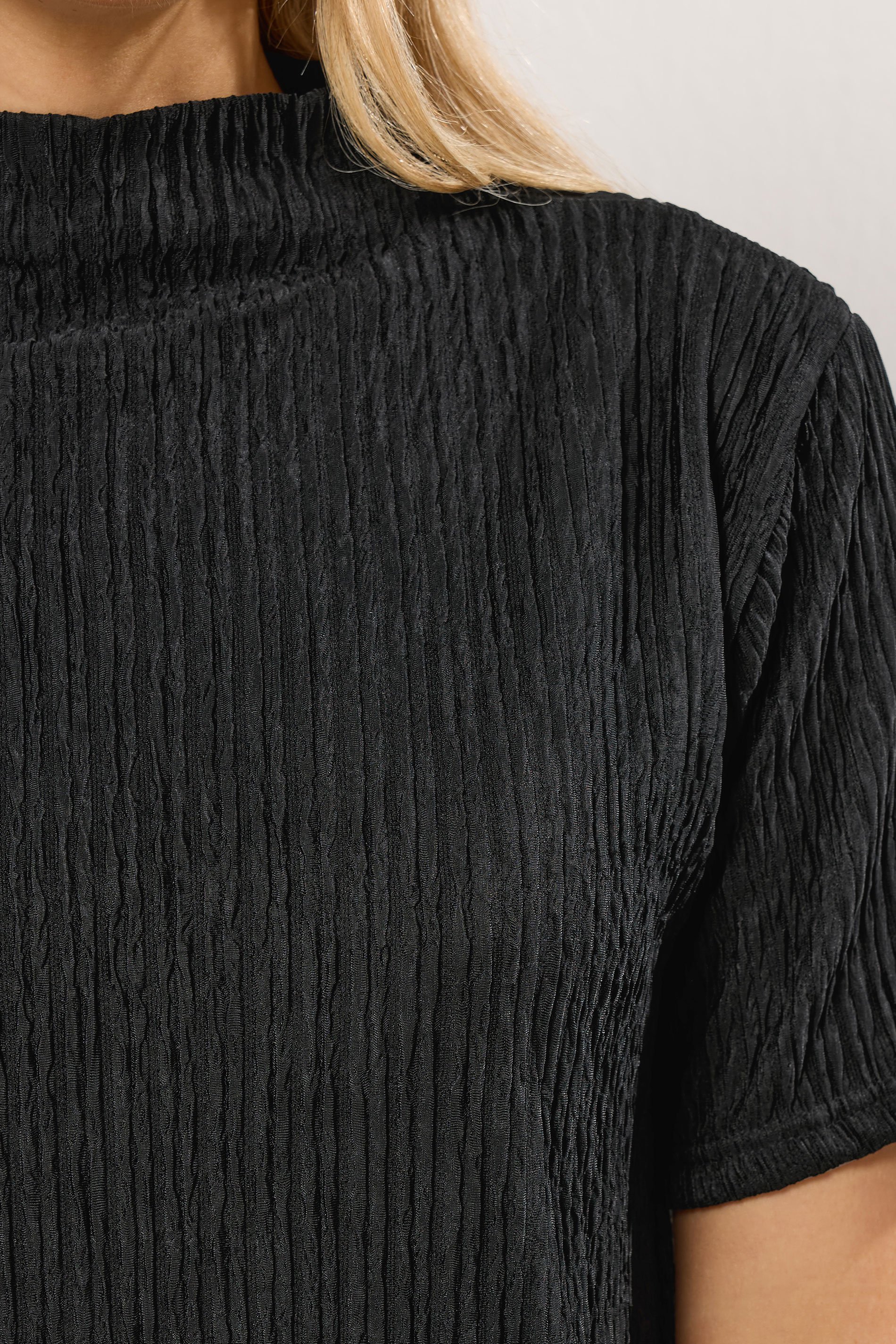 LTS Tall Black Textured Funnel Neck Top | Long Tall Sally 4