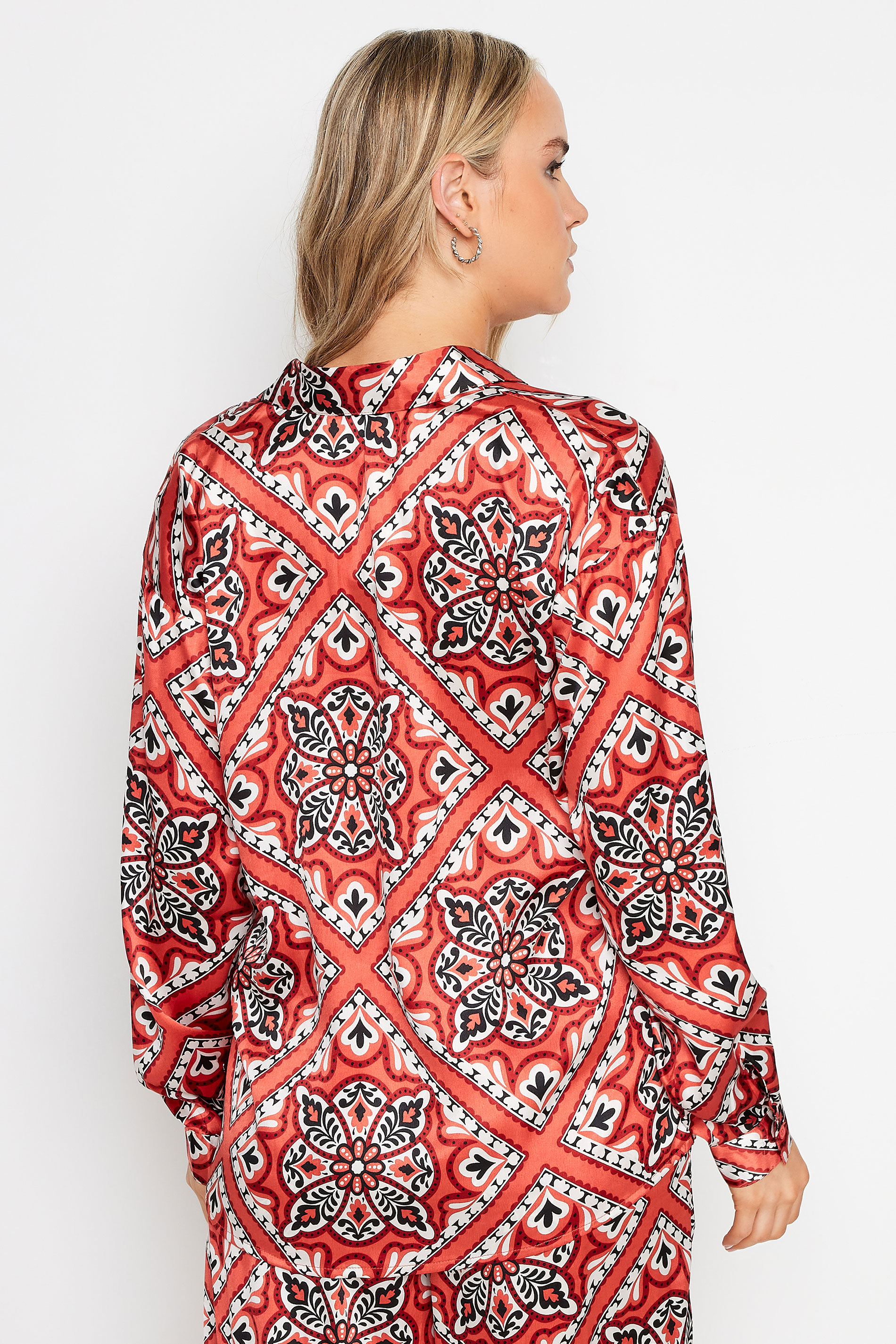 LTS Tall Rust Brown Tile Print Long Sleeve Shirt | Long Tall Sally 5