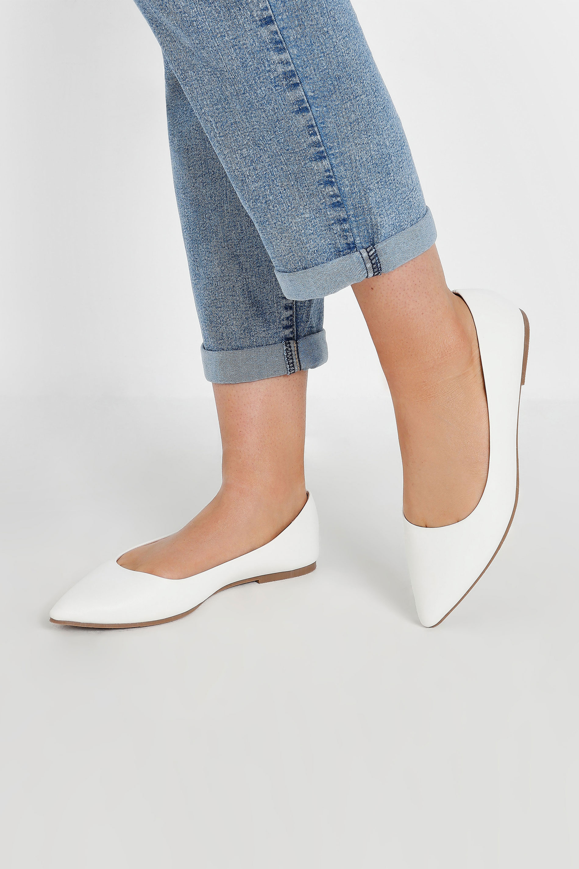 White Pointed Ballet Pumps In Wide E & Extra Wide EEE Fit | Yours Clothing 2