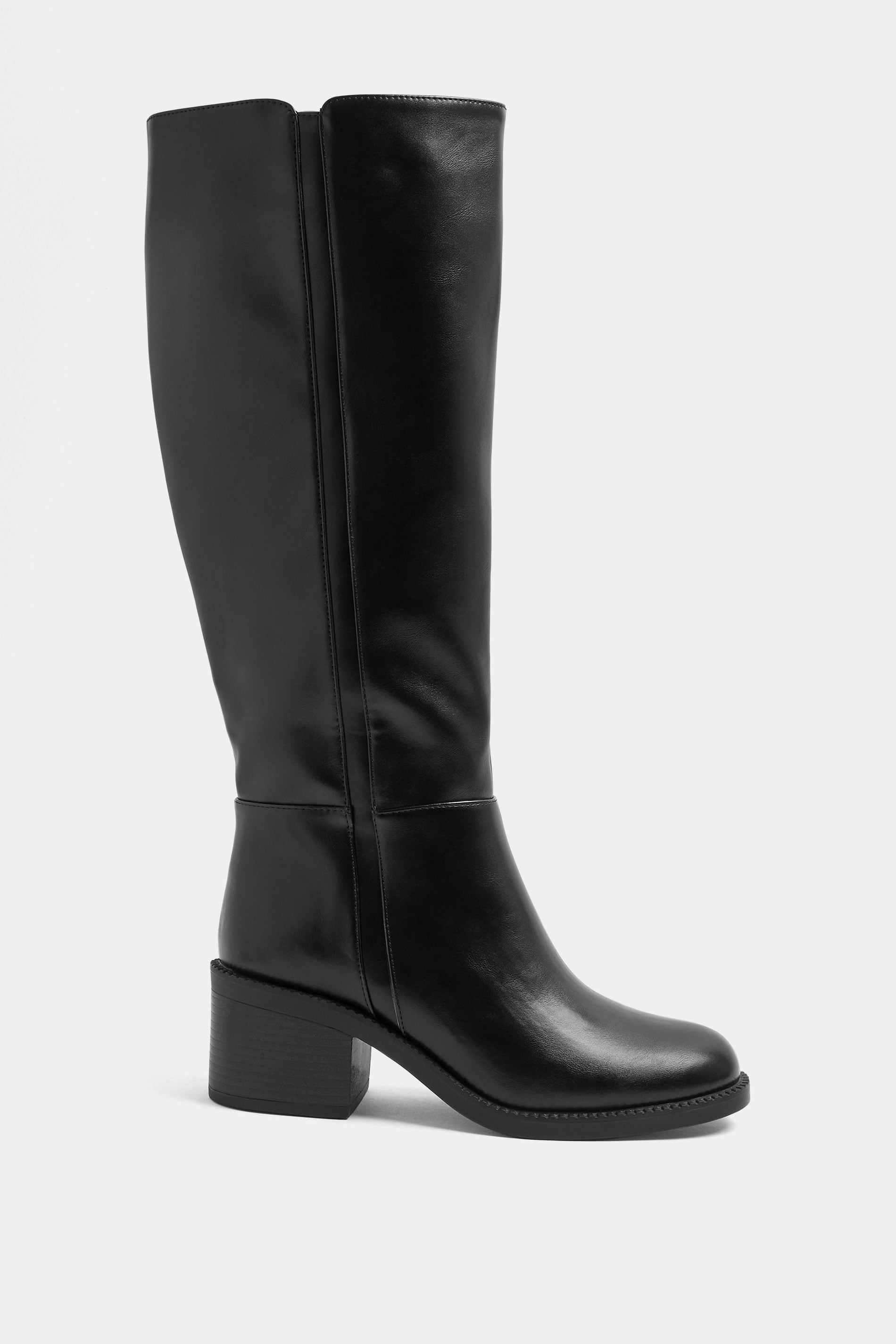 Black Faux Leather Knee High Boots In Extra Wide EEE Fit | Yours Clothing 2