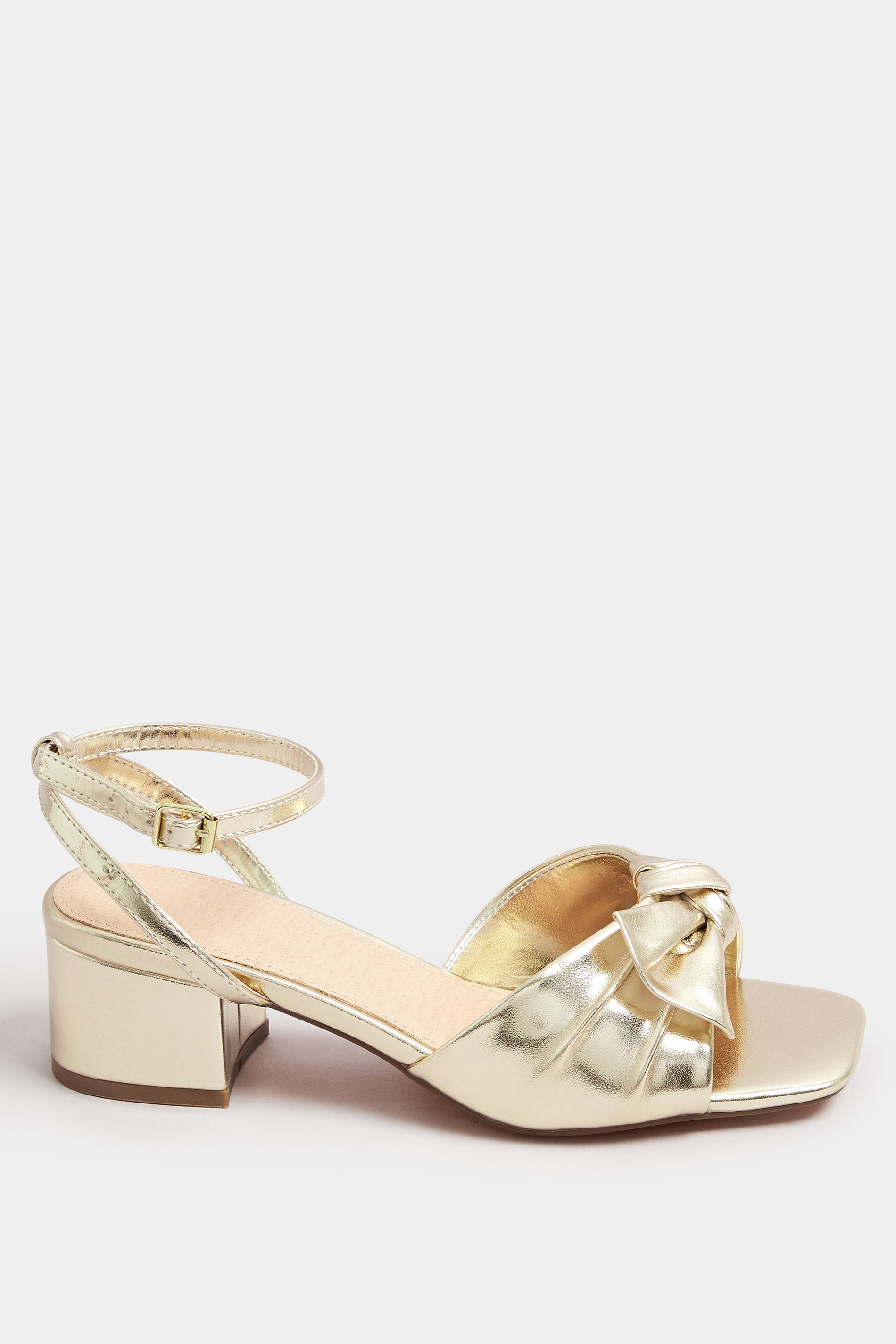 Gold Bow Strap Block Heels In Wide E Fit & Extra Wide EEE Fit | Yours Clothing 3