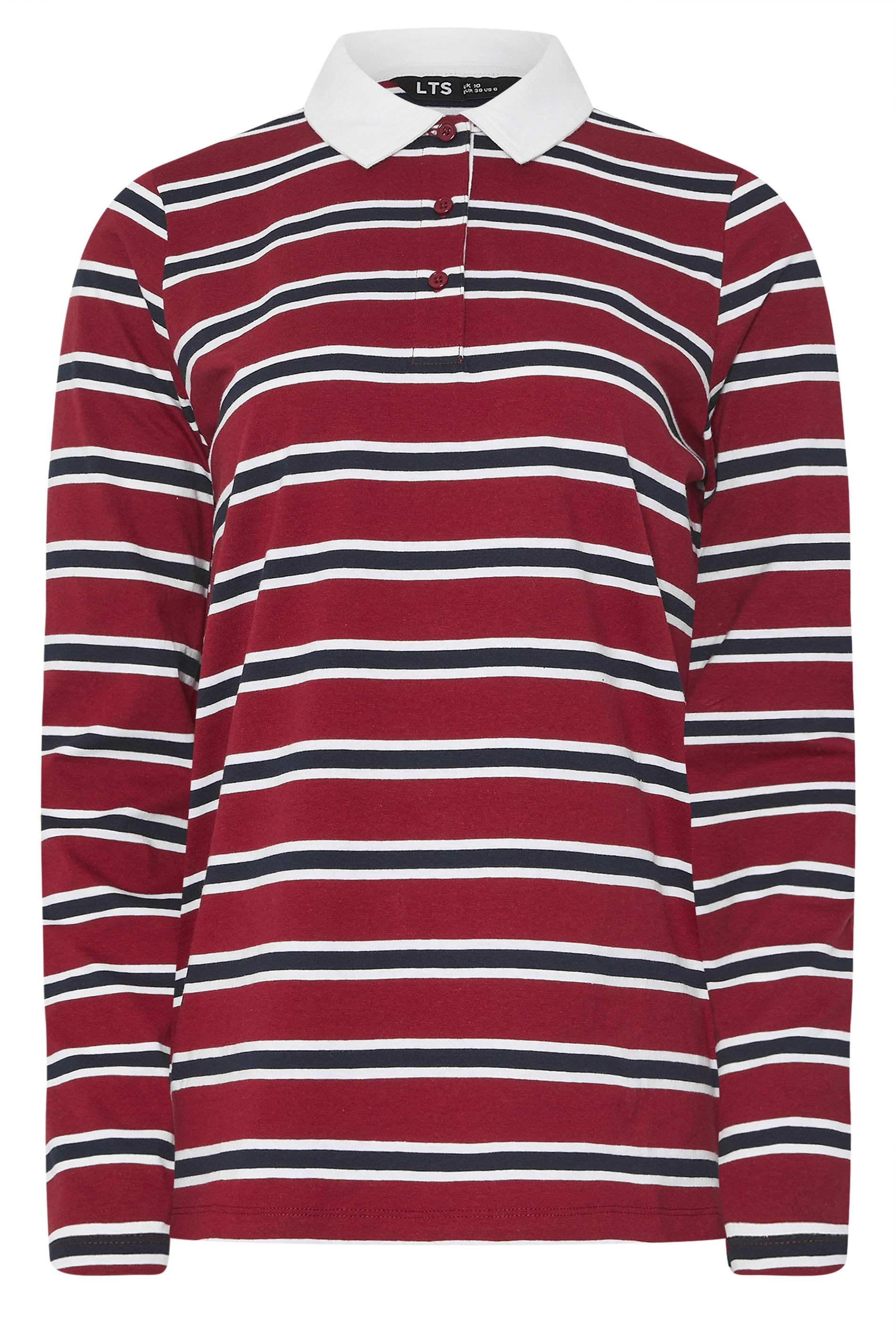LTS Tall Red & Navy Blue Striped Jersey Polo Top | Long Tall Sally 5