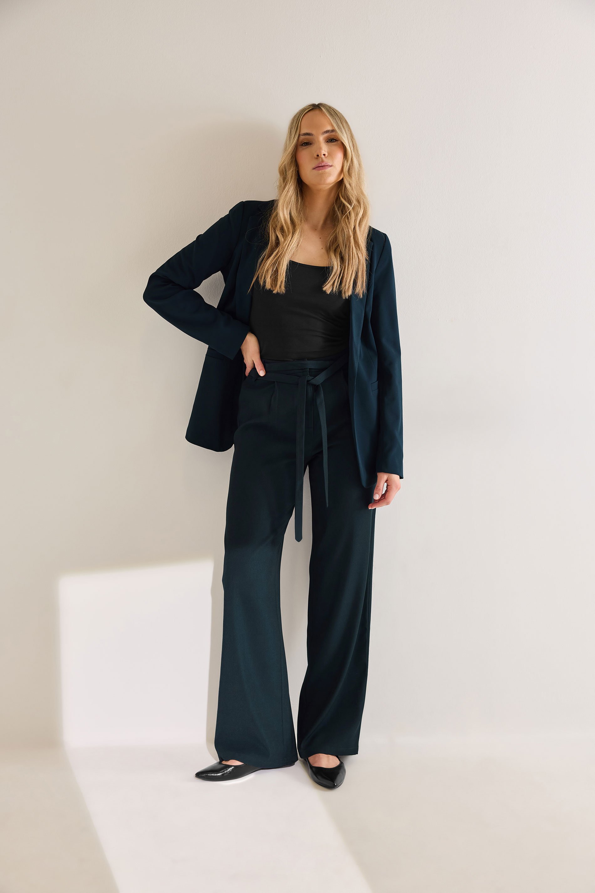 LTS Tall Navy Blue Double Belt Tie Trousers | Long Tall Sally 1