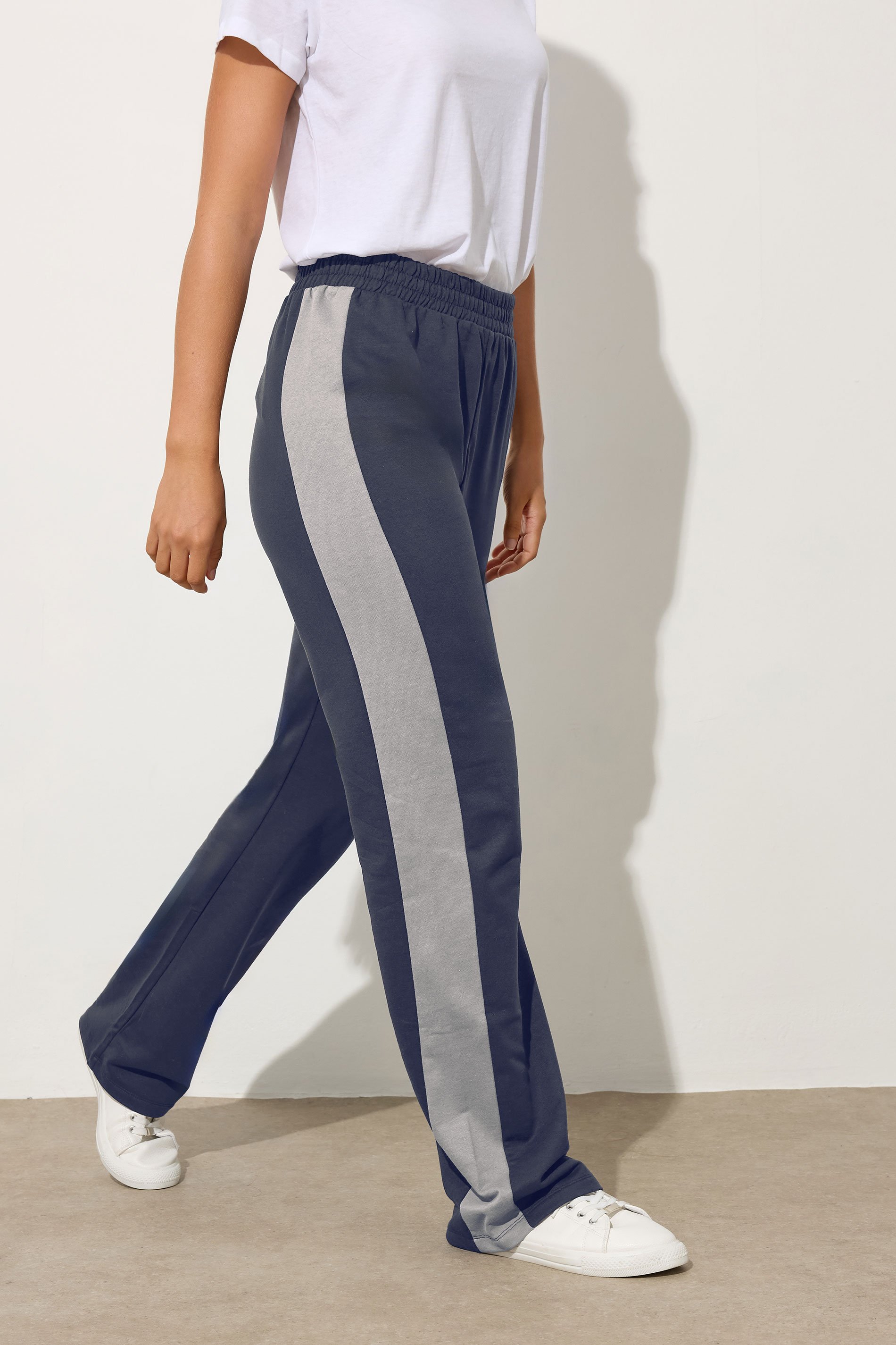 LTS Tall Navy Blue Side Stripe Fitted Straight Leg Joggers | Long Tall Sally 2