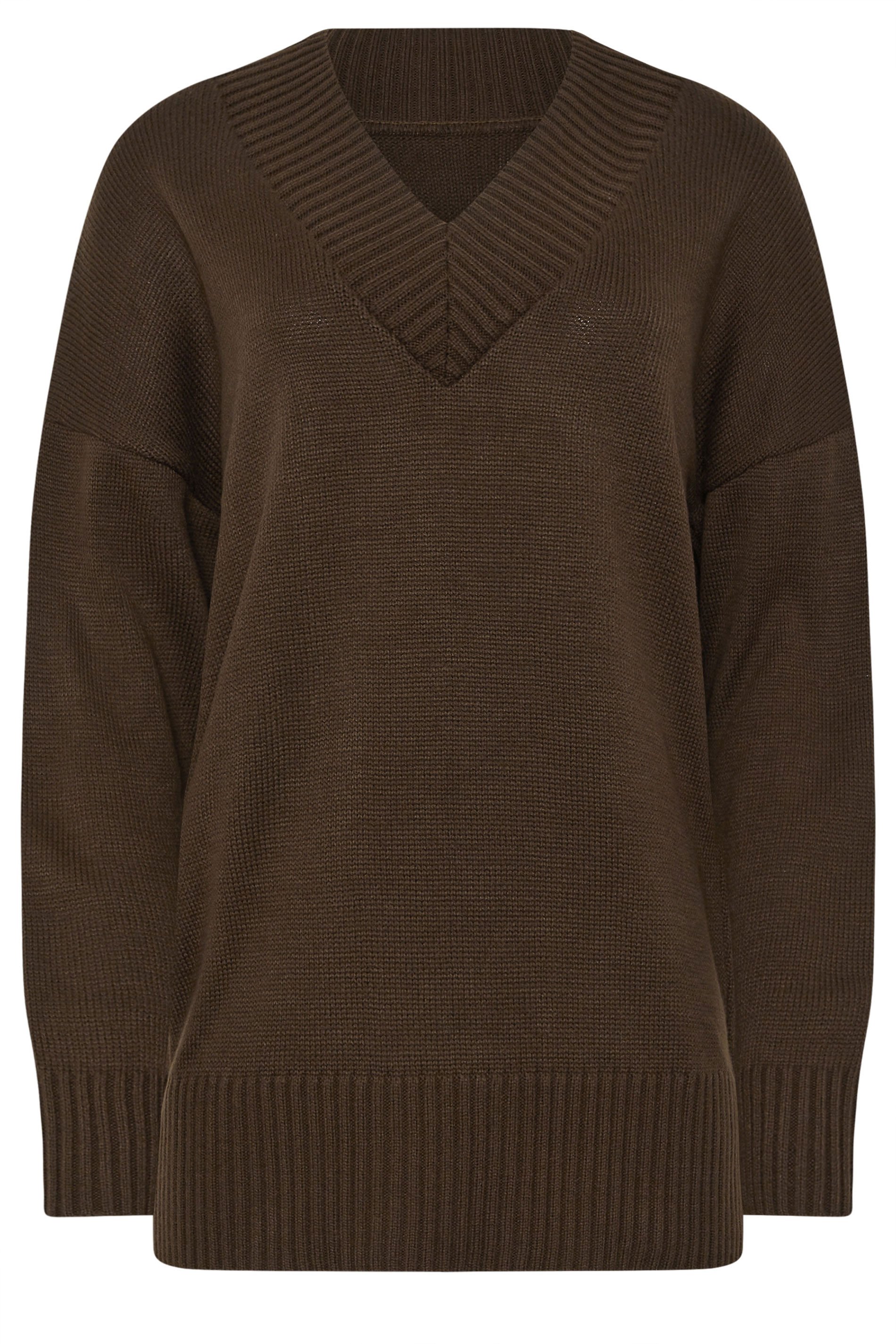 LTS Tall Chocolate Brown Knitted V-Neck Jumper | Long Tall Sally 5