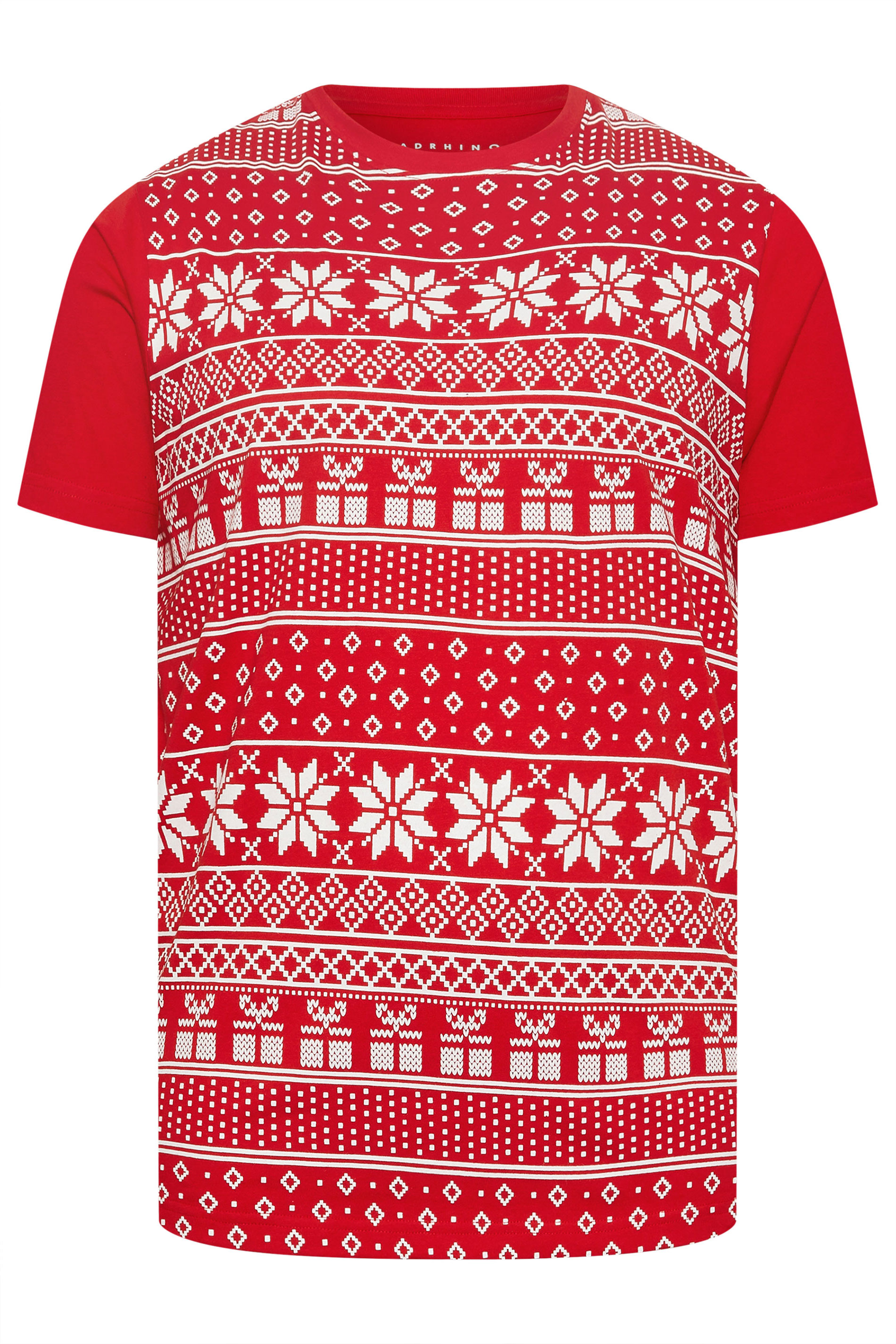BadRhino Big & Tall Red Fairisle Christmas Graphic T-Shirt | BadRhino 5
