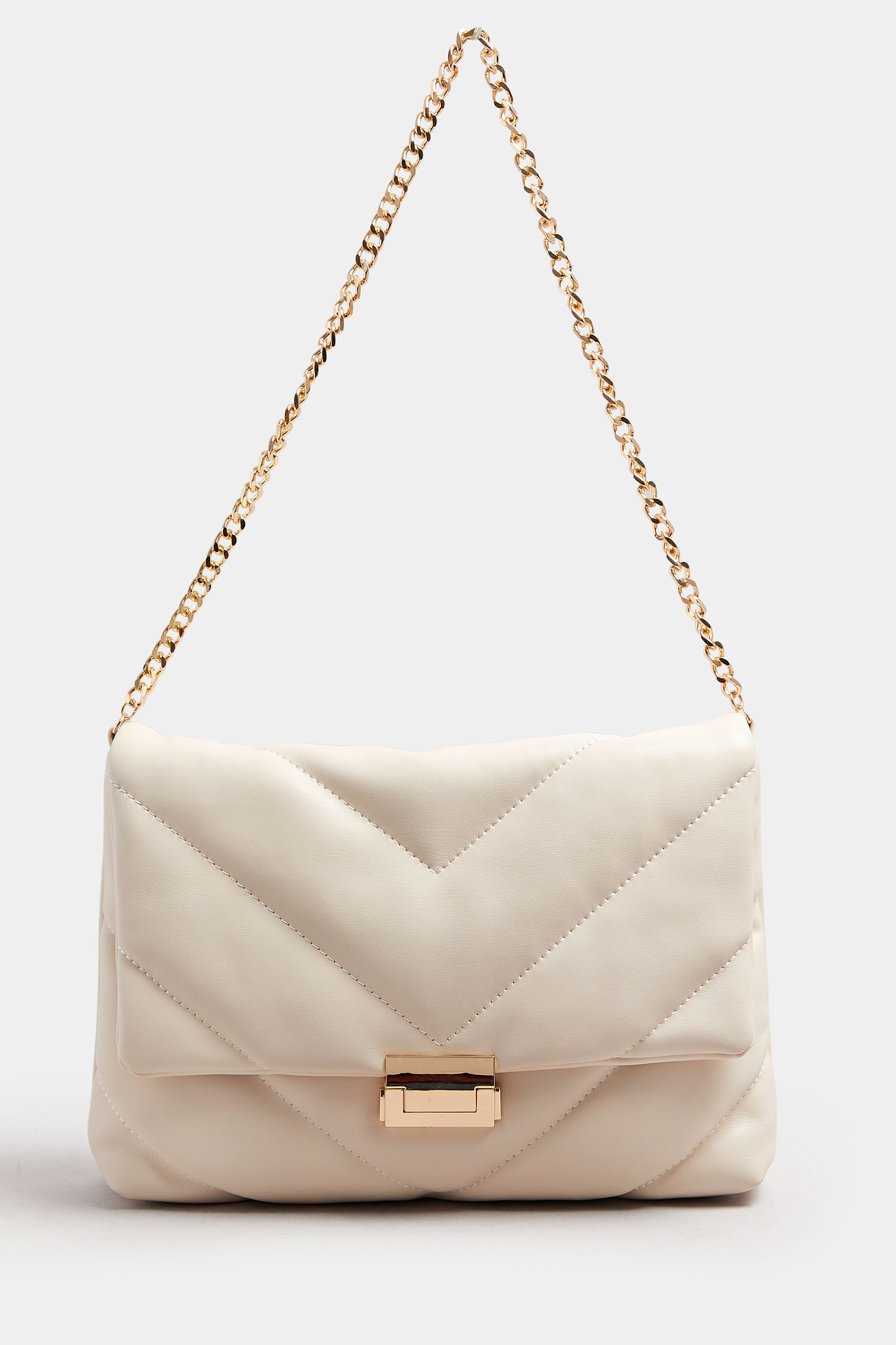 White Faux Leather Quilted Shoulder Bag | Yours Clothing 5