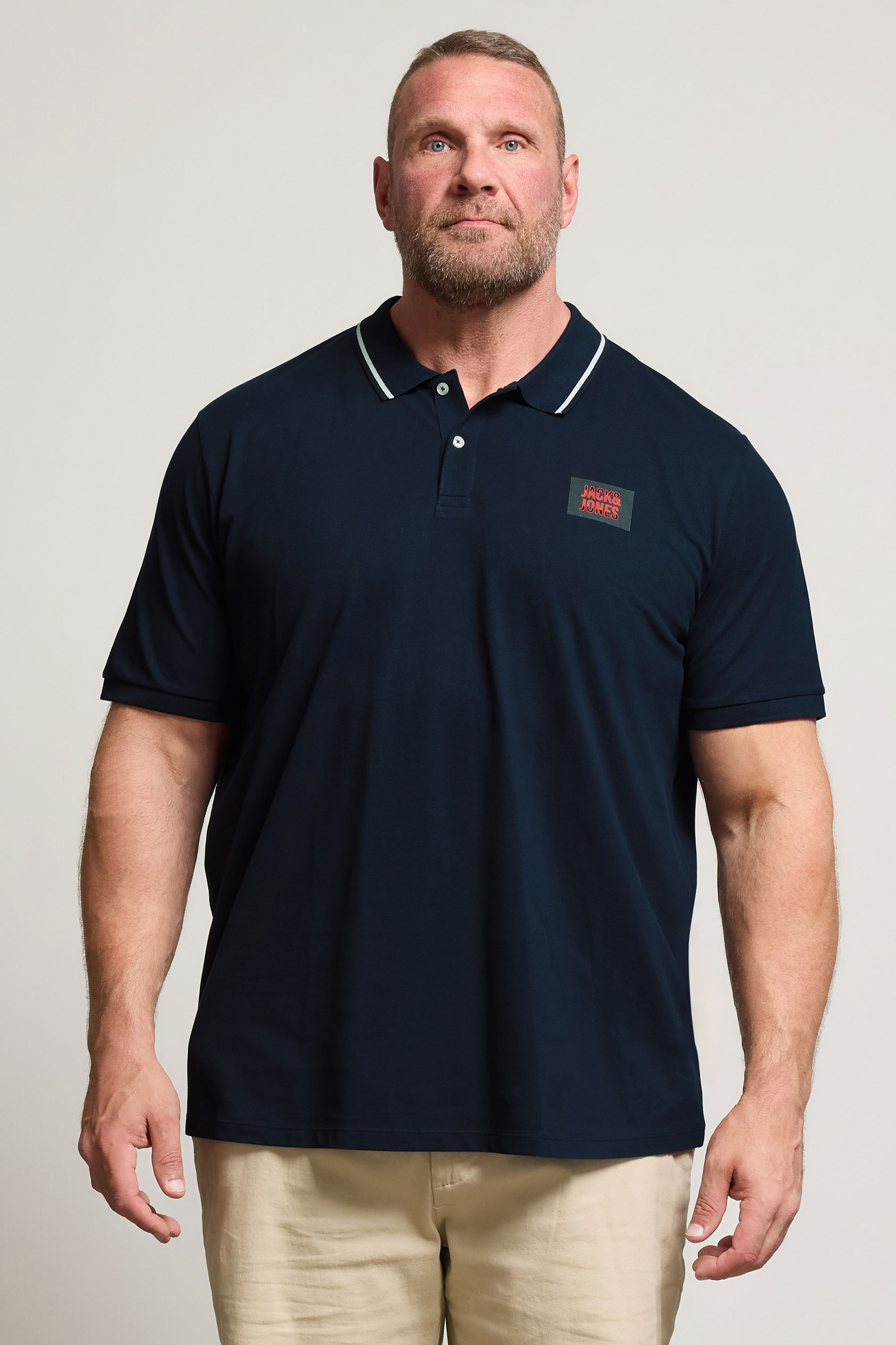 JACK & JONES Big & Tall Navy Blue Hudson Polo Shirt | BadRhino 1