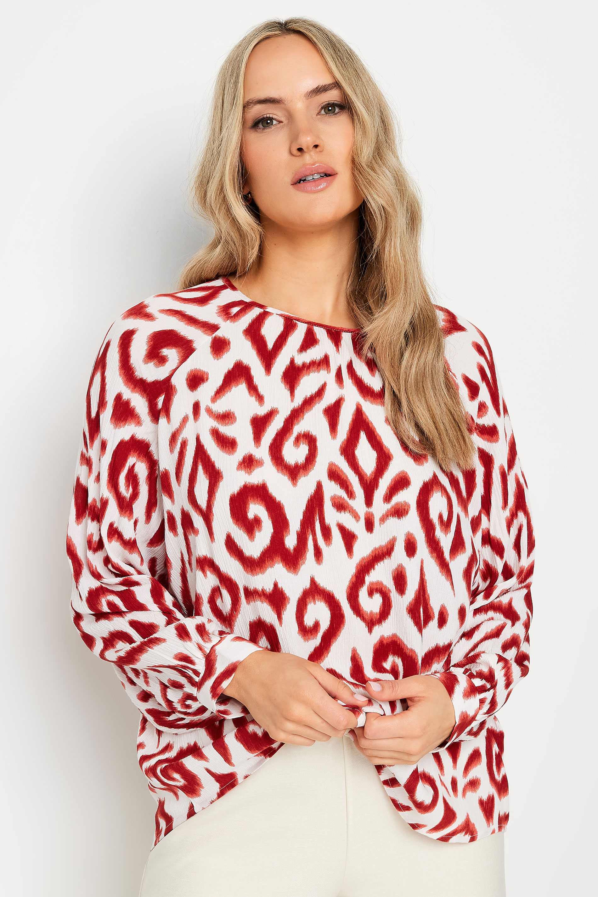 LTS Tall Women's White & Rust Orange Aztec Print Raglan Sleeve Top | Long Tall Sally 1