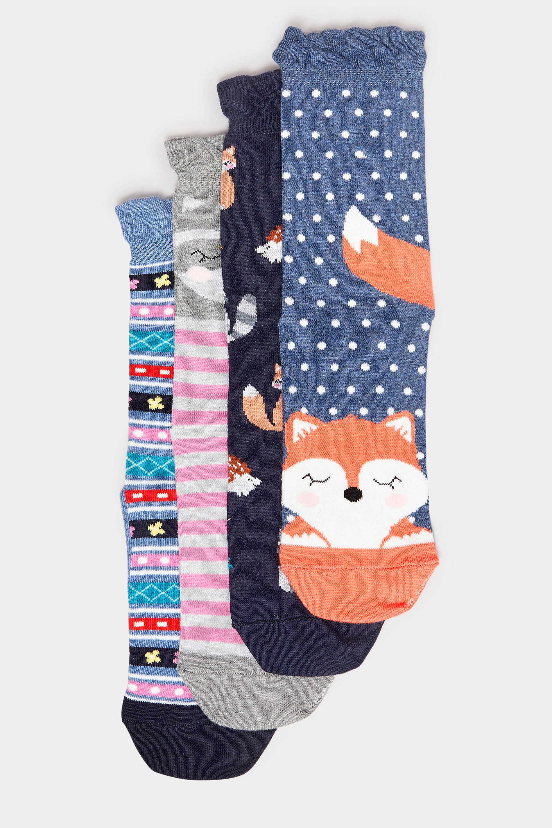 4 PACK Blue Fox & Hedgehog Print Ankle Socks | Yours Clothing 3