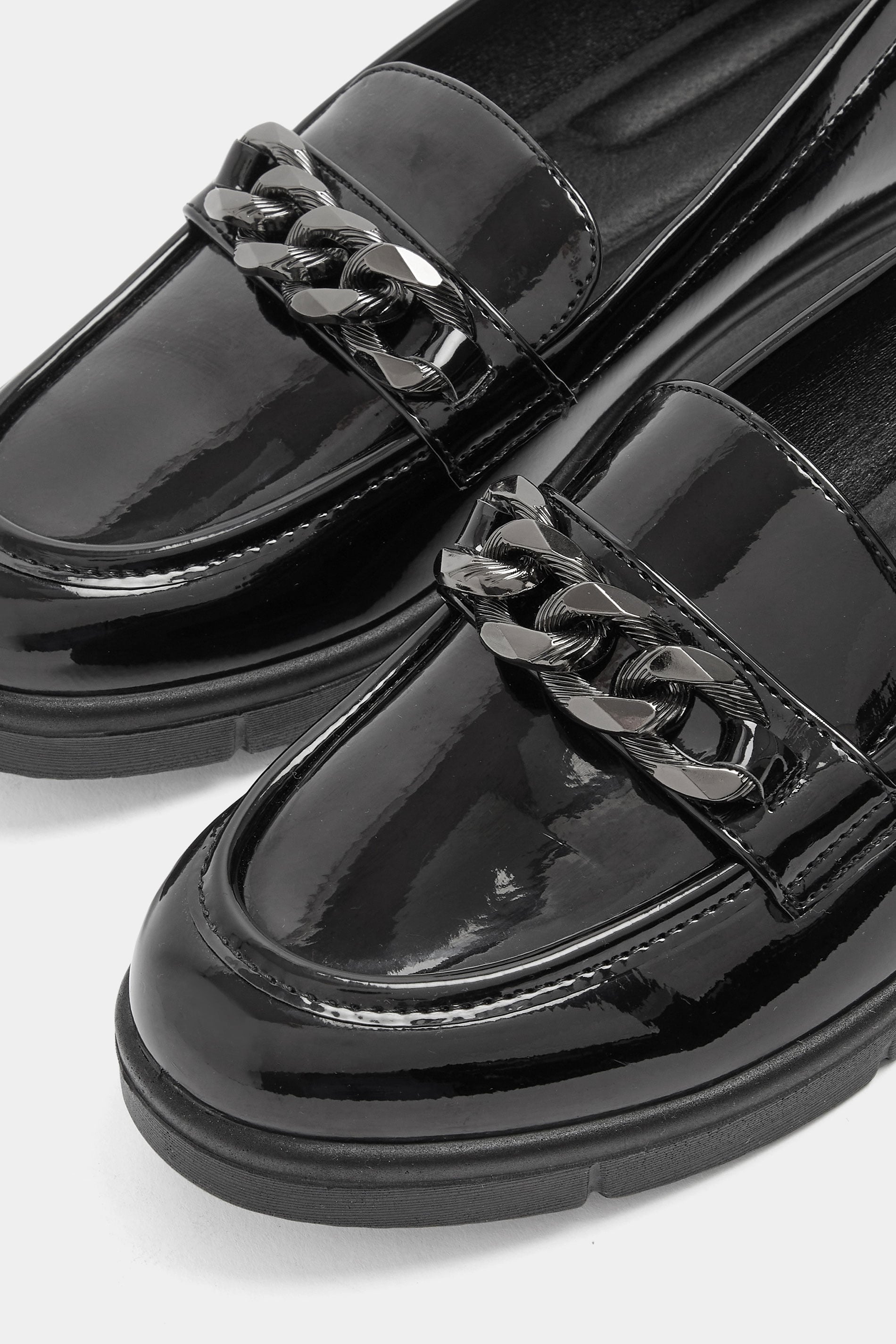 Black Chain Detail Flatform Loafers In Wide E Fit | Yours Clothing 4