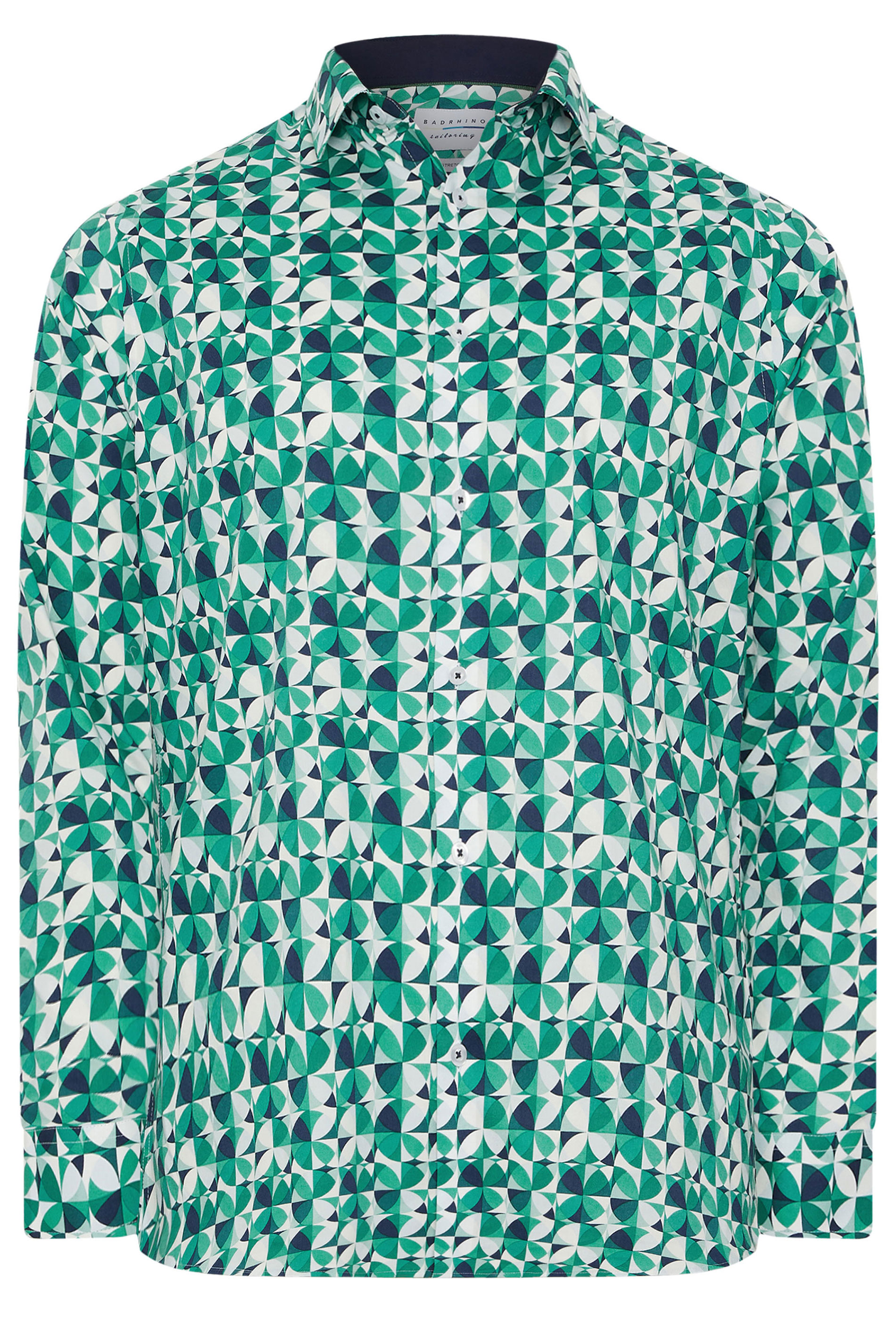 BadRhino Tailoring Big & Tall Green Premium Geometric Long Sleeve Shirt | BadRhino 8