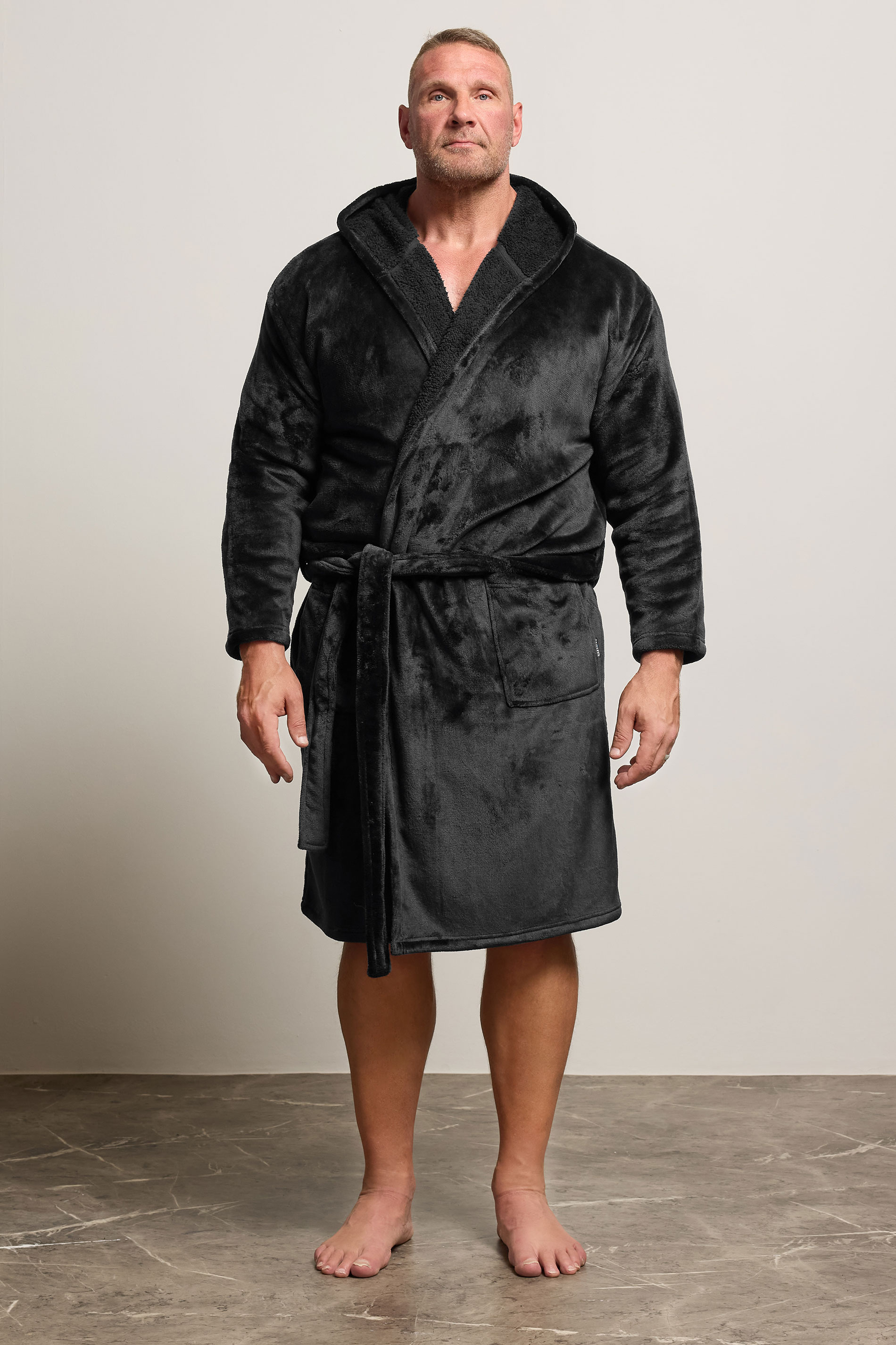 BadRhino Big & Tall Black Soft Fleece Dressing Gown | BadRhino 1