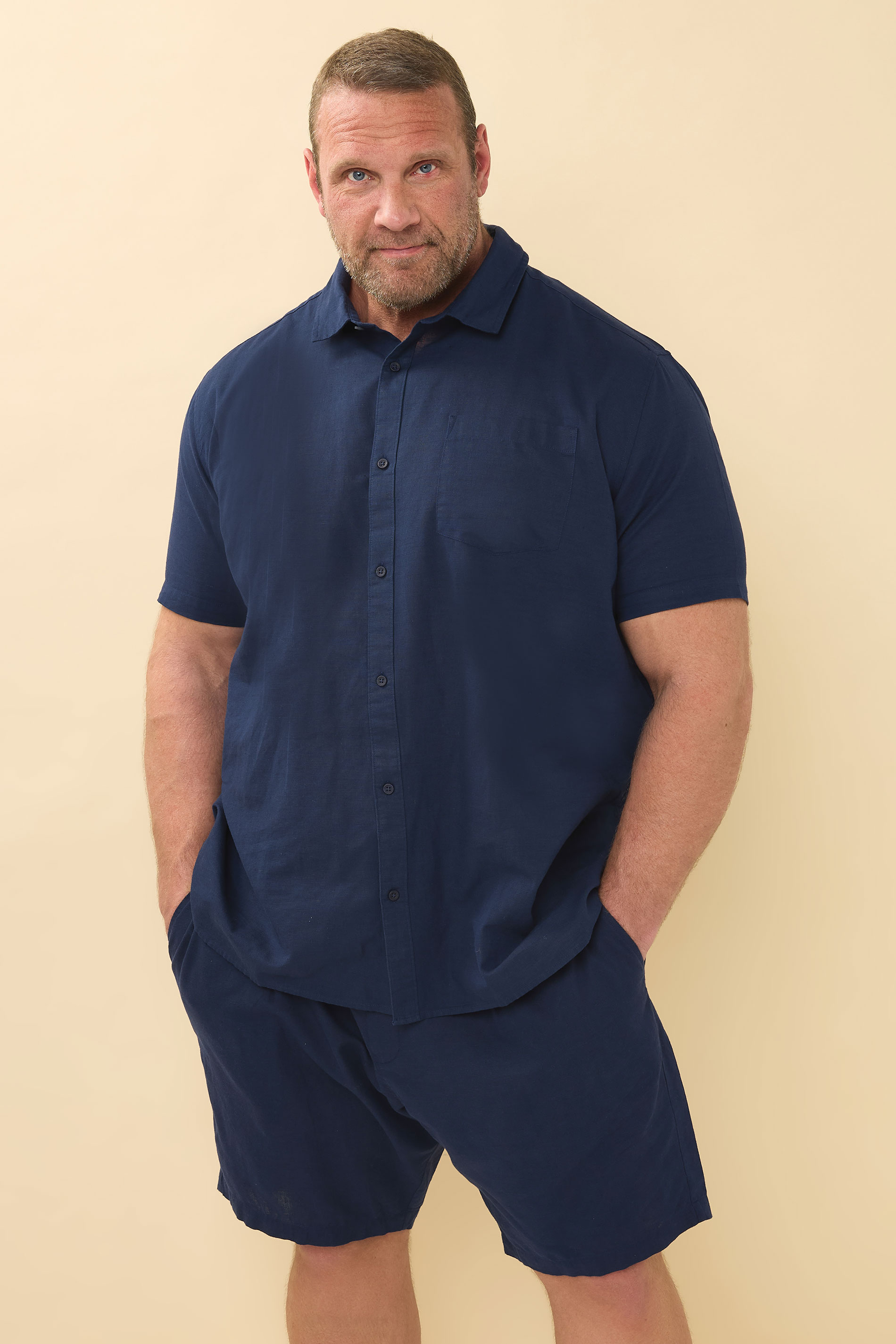 BadRhino Big & Tall Navy Blue Cotton Linen Mix Shorts | BadRhino 2