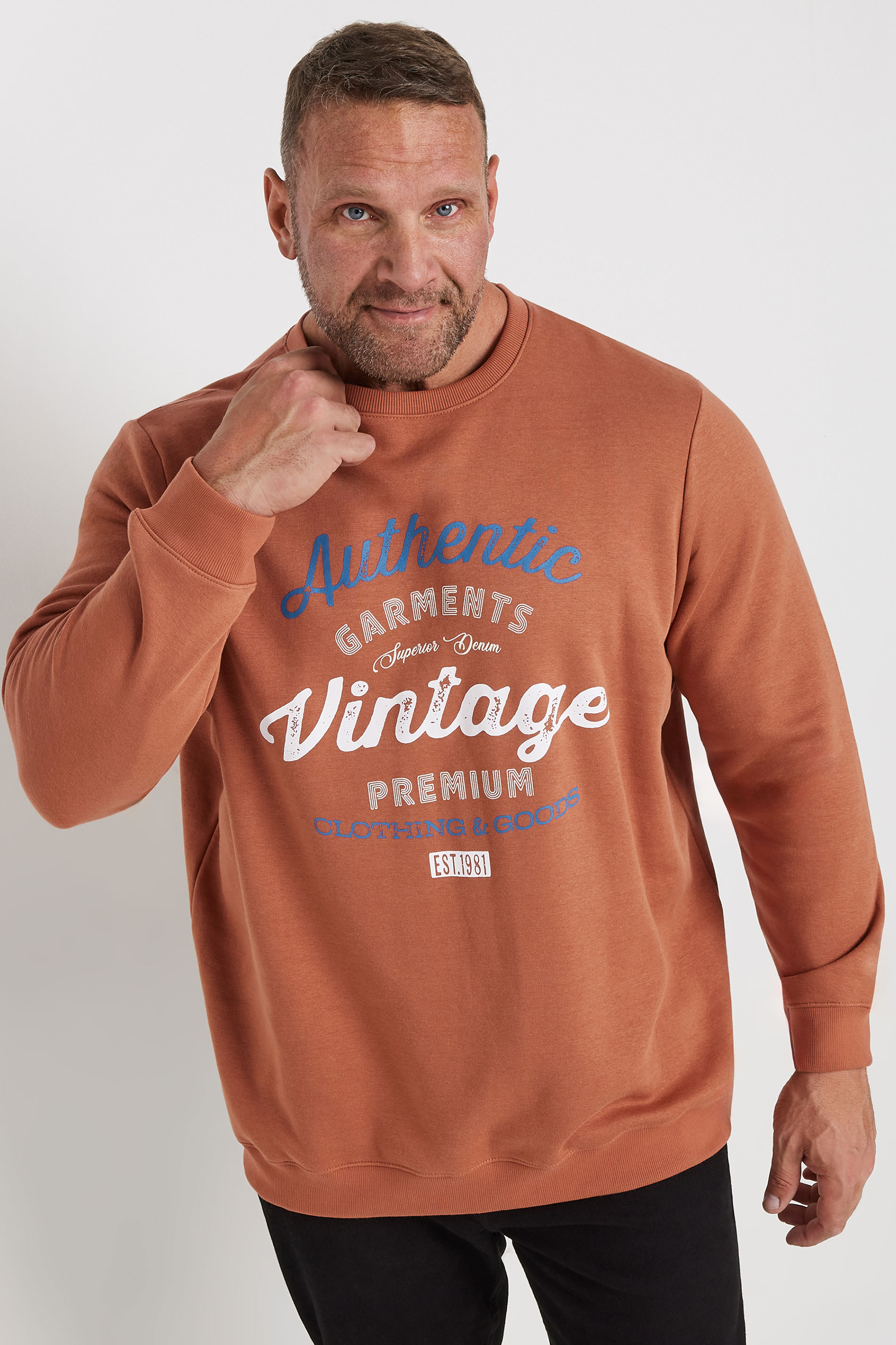 BadRhino Big & Tall Rust Orange 'Authentic Vintage' Graphic Sweatshirt | BadRhino 2