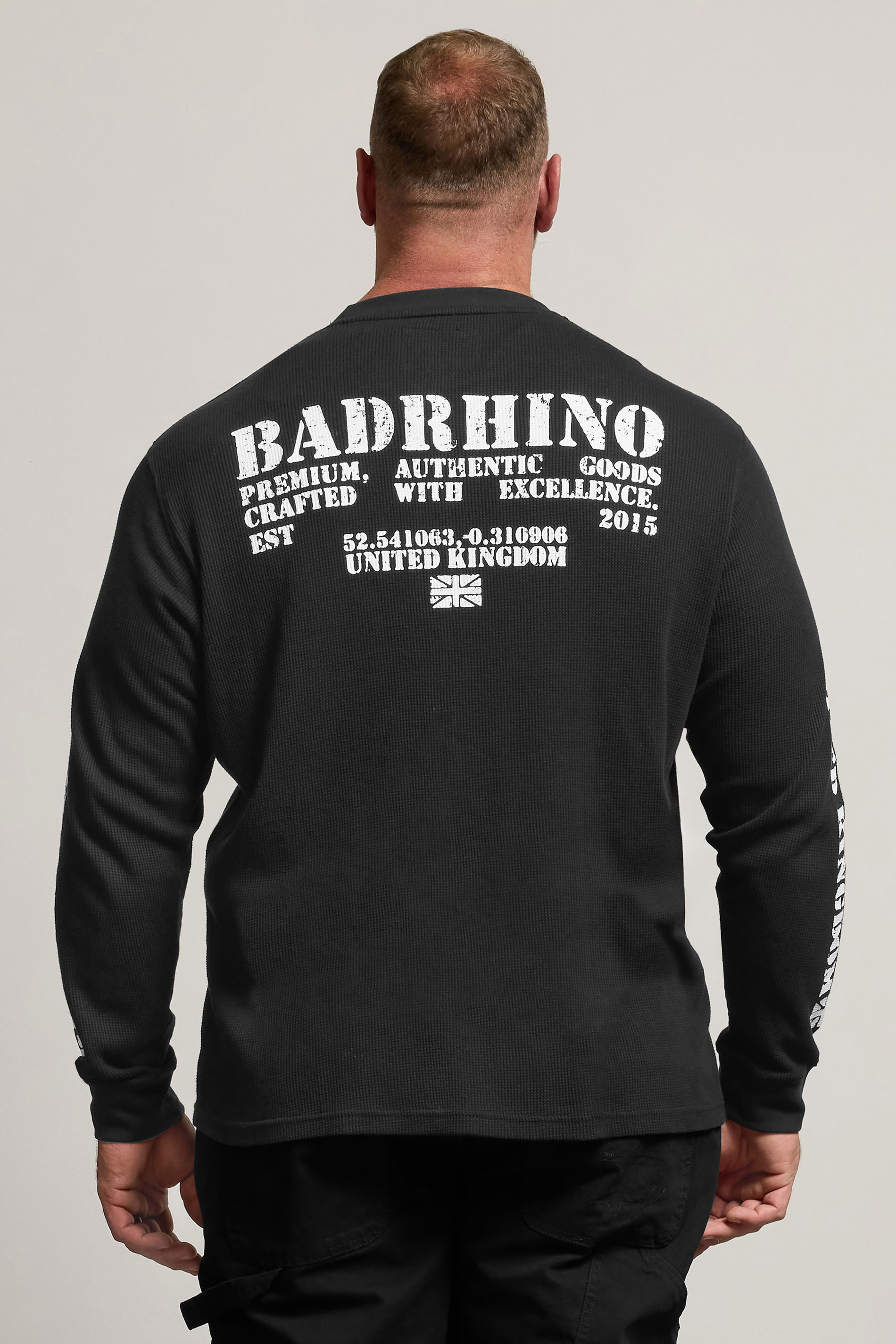 BadRhino Big & Tall Black Military Waffle Texture Long sleeve T-Shirt | BadRhino 5